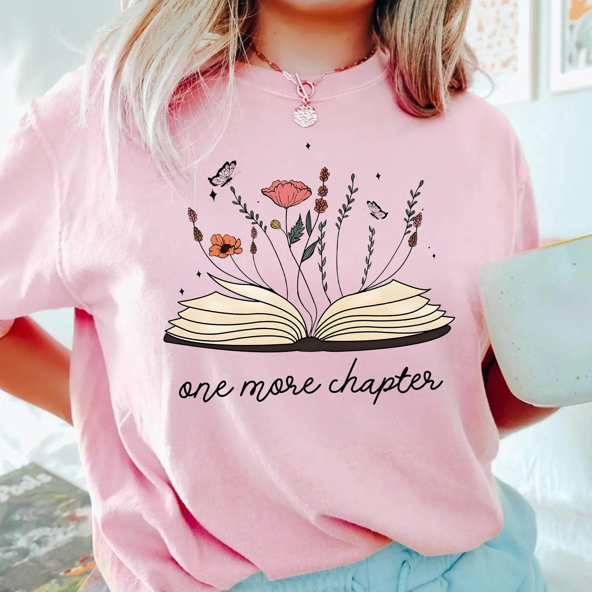 One More Chapter Funny Shirt - Funny Reading T-Shirt, Bookish Shirt, Book Nerd Shirt, Librarian Gifts, Cute Graphic Tees, Book Lover Gift Top