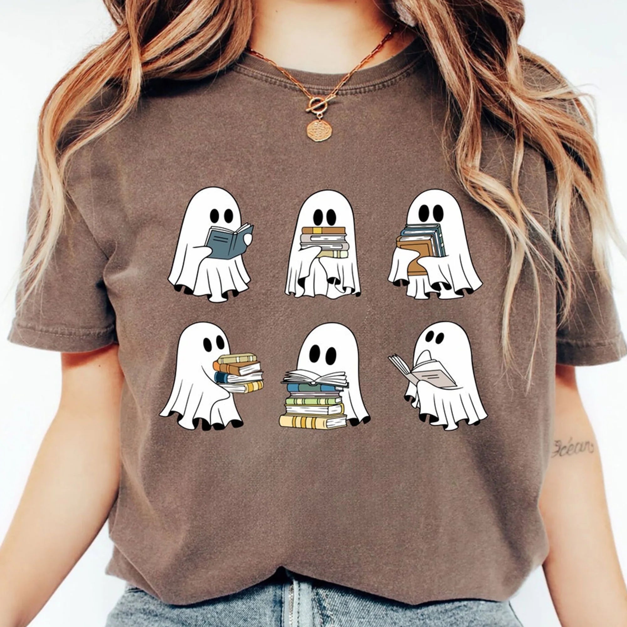 Comfort Colors Ghost Reading Books T-Shirt, Bookish Halloween Shirt, Halloween Teacher Gift, Librarian Halloween Shirt, Ghost Shirt