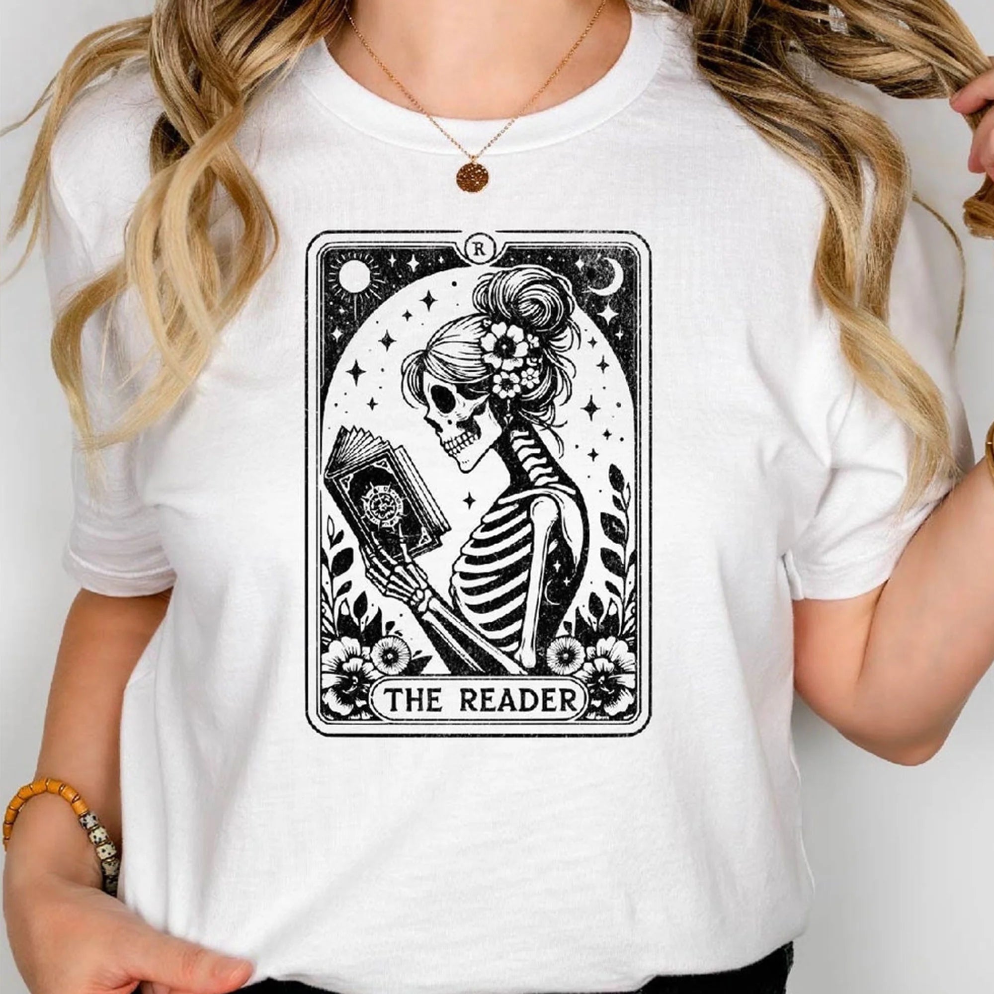 Bookish T-shirt the reader Halloween skeleton tarot shirt for book lover gift book shirt fortune teller shirt tarot card shirt librarian gift