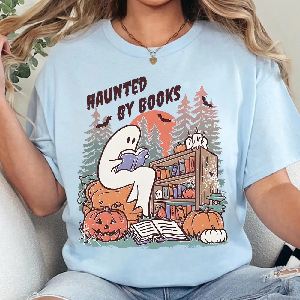 Ghost Reading Book T-Shirt for Book Lover Ghost Gift Cute Halloween Shirt for Spooky Teacher Bookish Librarian Fall Tee Spooky Season T-Shirt