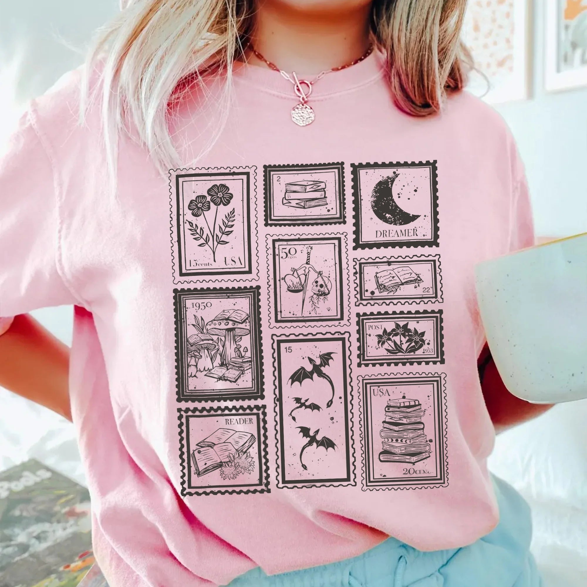 Book Lover Stamp T-Shirt for Reader, Librariancore Booktrovert Shirt, Romantasy Merch, Book Club Late Night Reader Bookish Gifts,Library Shirt