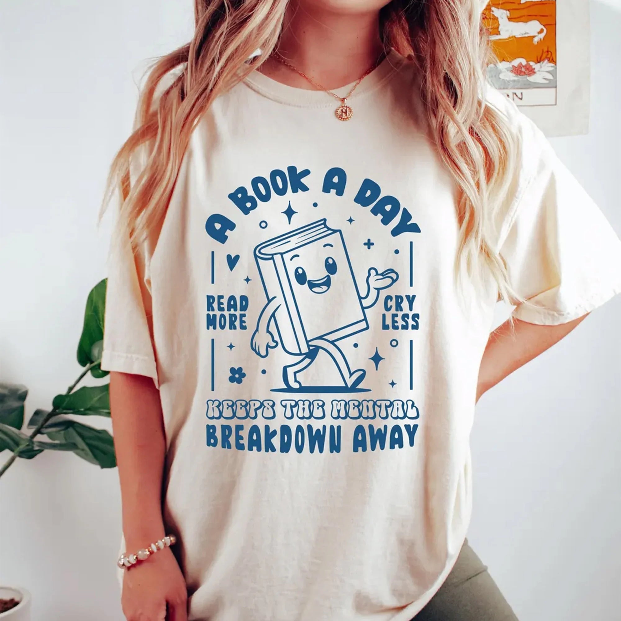 Retro A Book A Day Keeps The Mental Breakdown Away T-Shirt, Book Lovers T-Shirt, Reading Tee, Gift For Librarian, Romance Reader Shirt