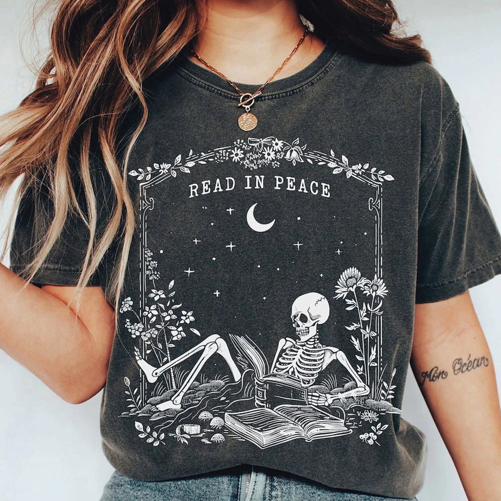 Read in Peace t-shirt, Skeleton Book Shirt, Skeleton Reading t-shirt, Book Lover Halloween, iprintasty Halloween, Bookish Halloween shirt
