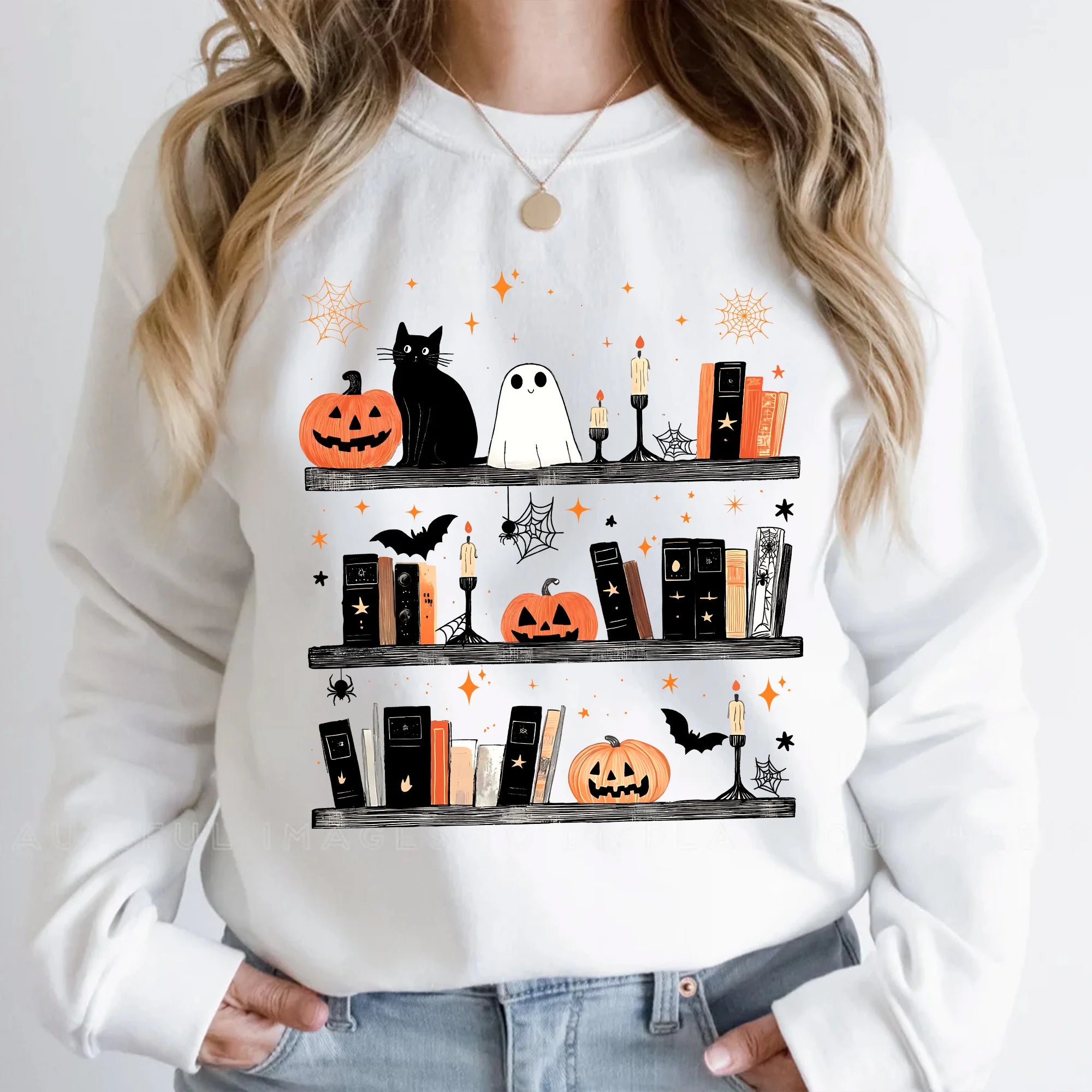 Halloween Book Shelf Sweatshirt, Reading Tee Book lover gift Reading enthusiast book shirt ghost reader tee literature lover, Boo Sweatshirt