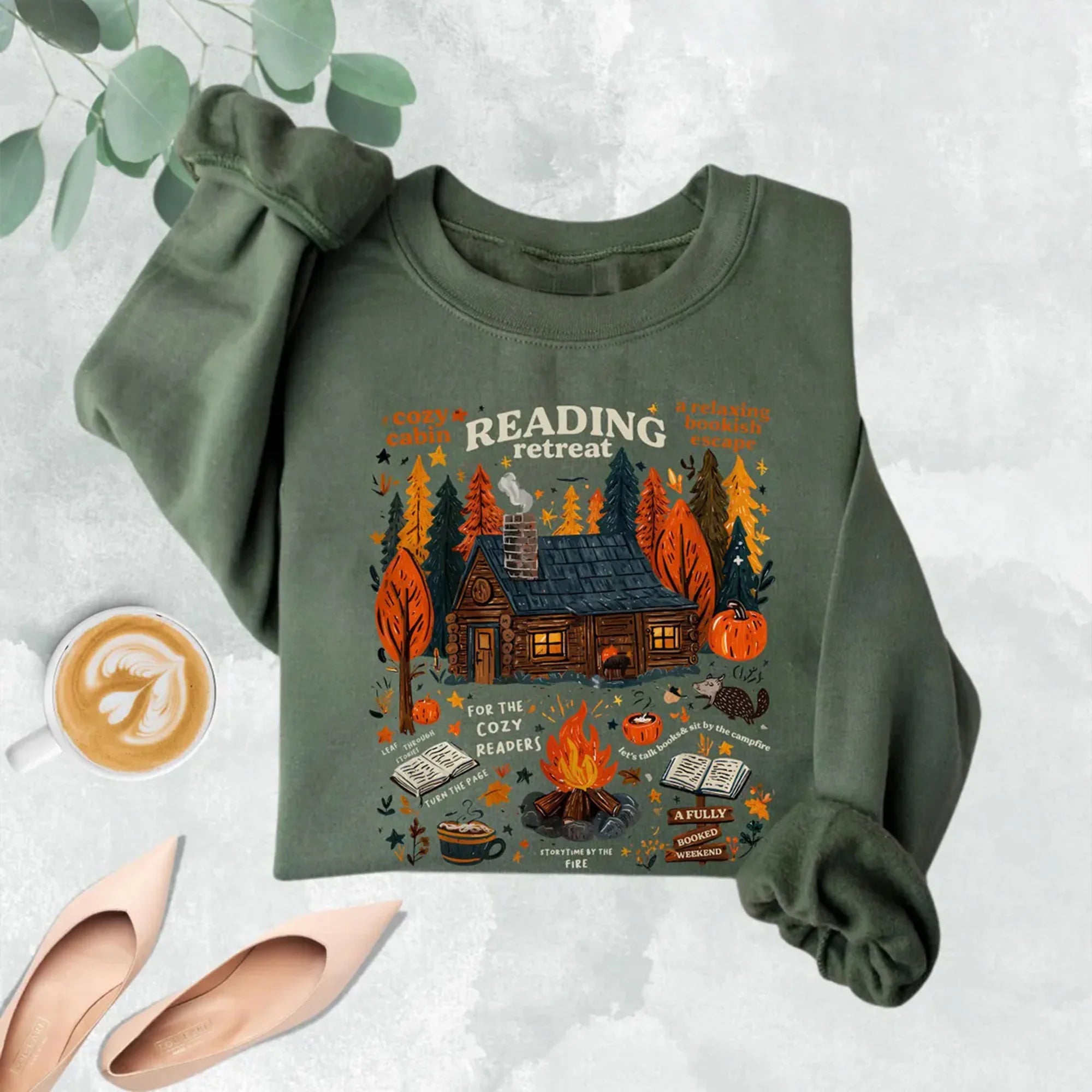 Cozy Cabin Reading Retreat Sweatshirt, Fall Bookish Sweatshirt, Autumn Cozy Readers, Gift For Book Lover, Pumpkin Spice Book Sweater