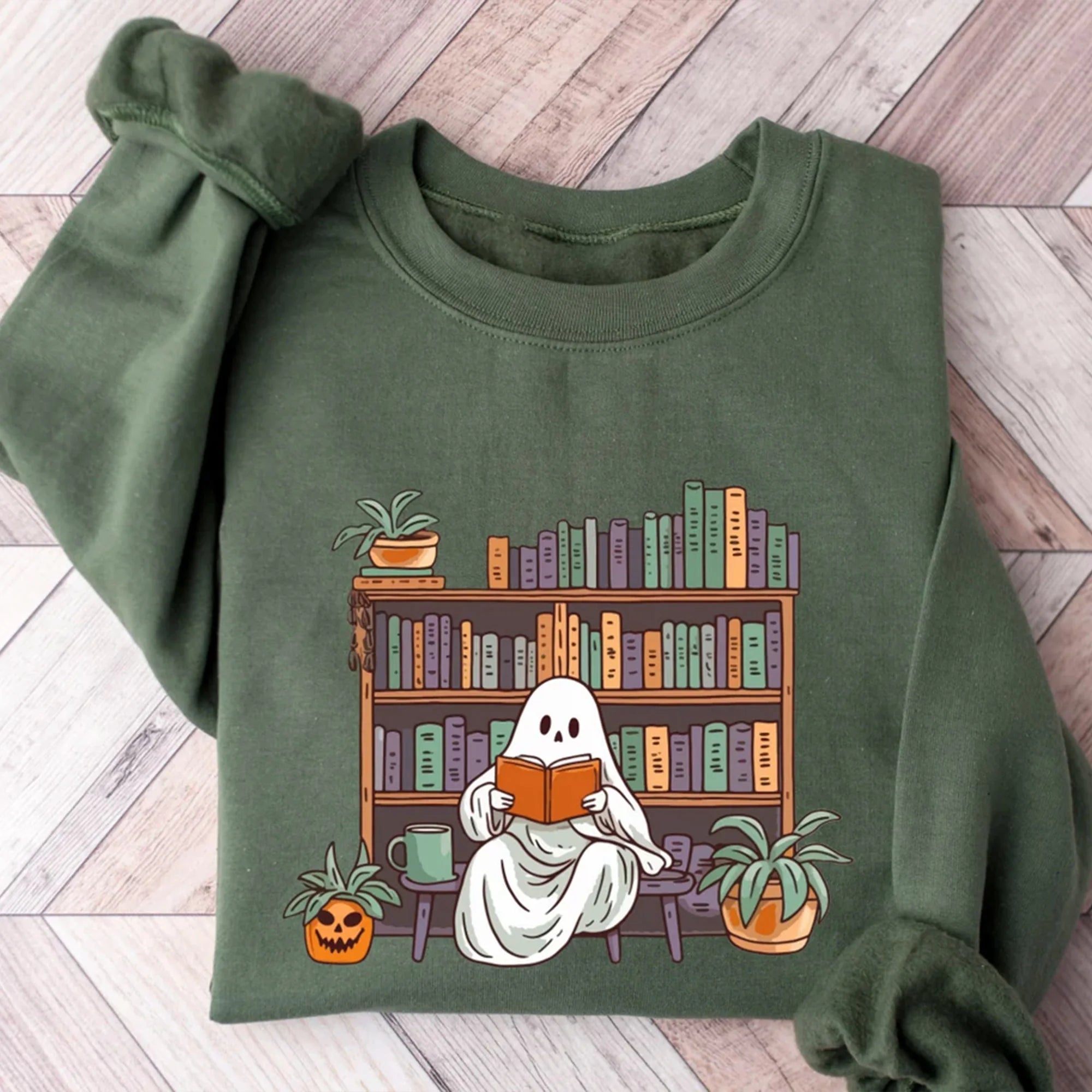 Librarian Ghost Halloween, Teacher Ghost Reading Books Sweatshirt, Halloween Teacher Sweatshirt, Halloween Shirt, Teacher Gift, Boo School