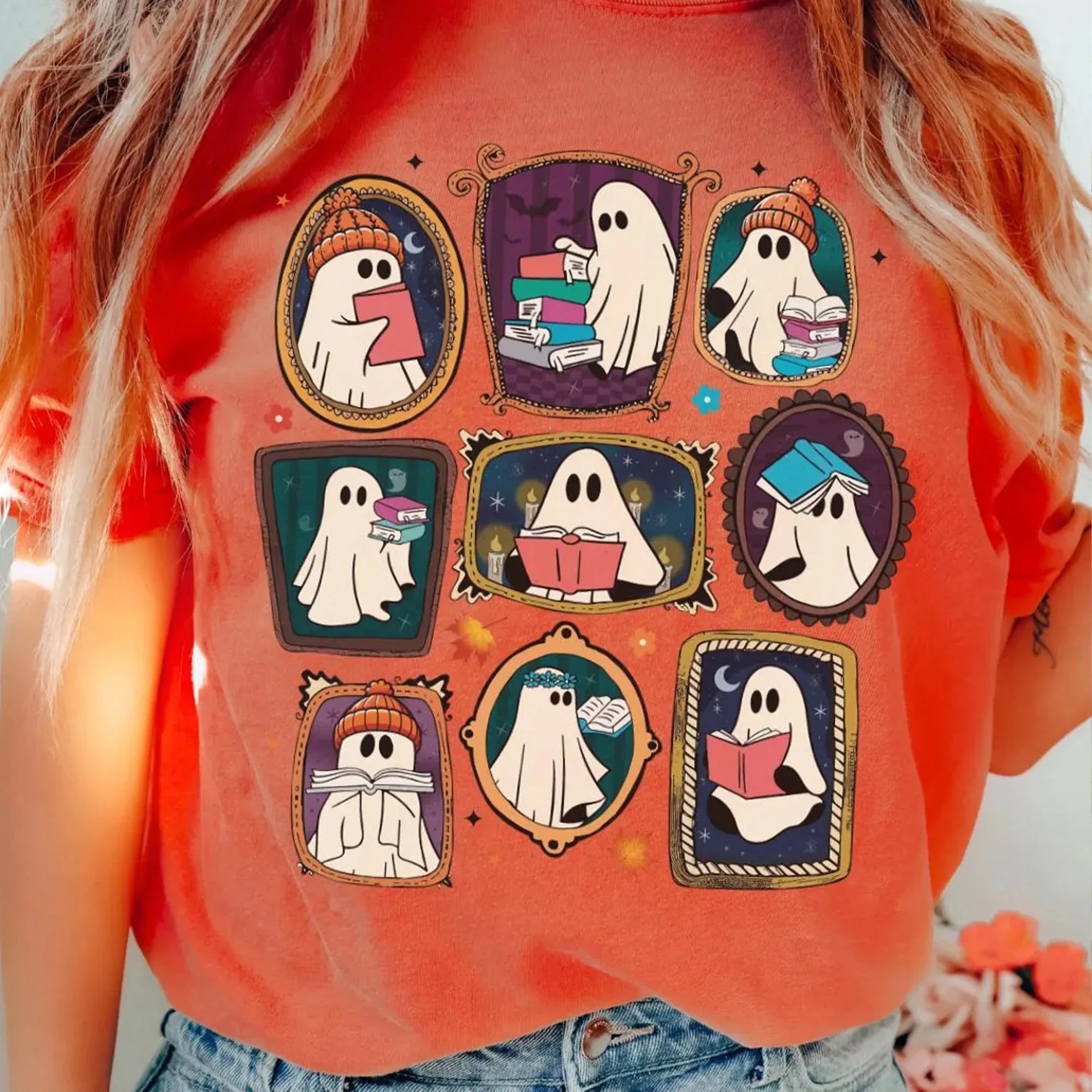 Comfort Colors Ghost Book Reader Shirt, Teacher Halloween Sweatshirt, Librarian Halloween Tee Reading T-shirt Book Lover Gift Spooky Season