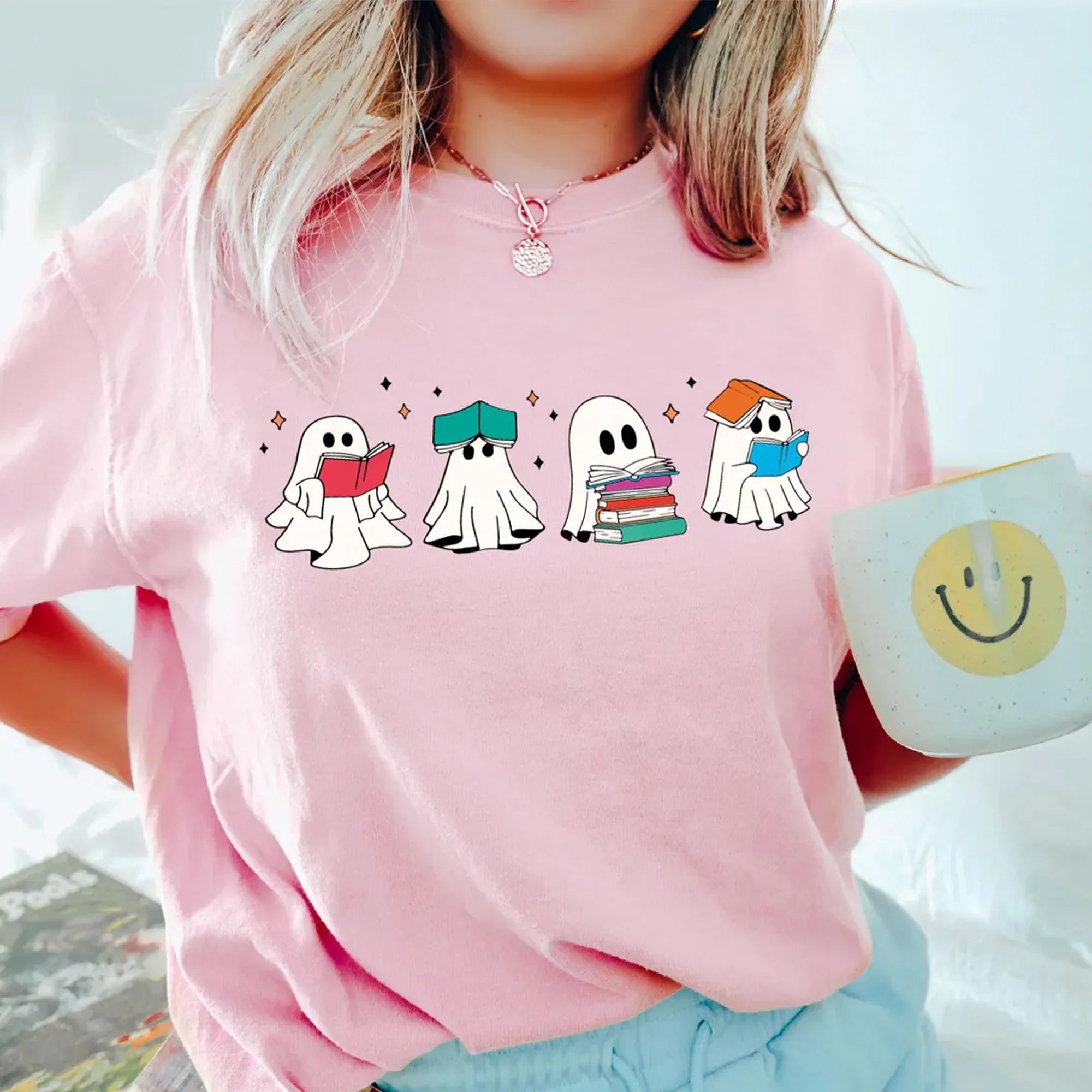 Cute Ghost Reading Book Comfort Colors, Librarian Ghost Halloween, Halloween Teacher Sweatshirt, Trendy Halloween Shirt, Book Lover Tshirt