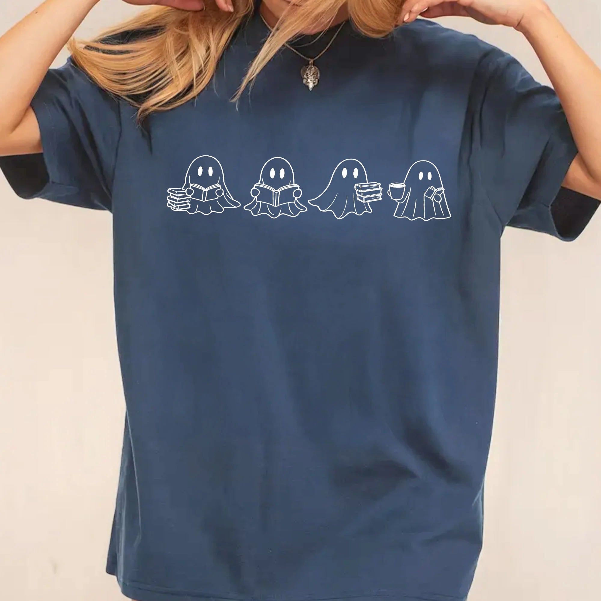 Comfort Colors Cute Ghost Reading Books T-Shirt, Womens Halloween Shirt, Books Lover Halloween Shirt, Bookish Halloween Shirt, Spooky Season