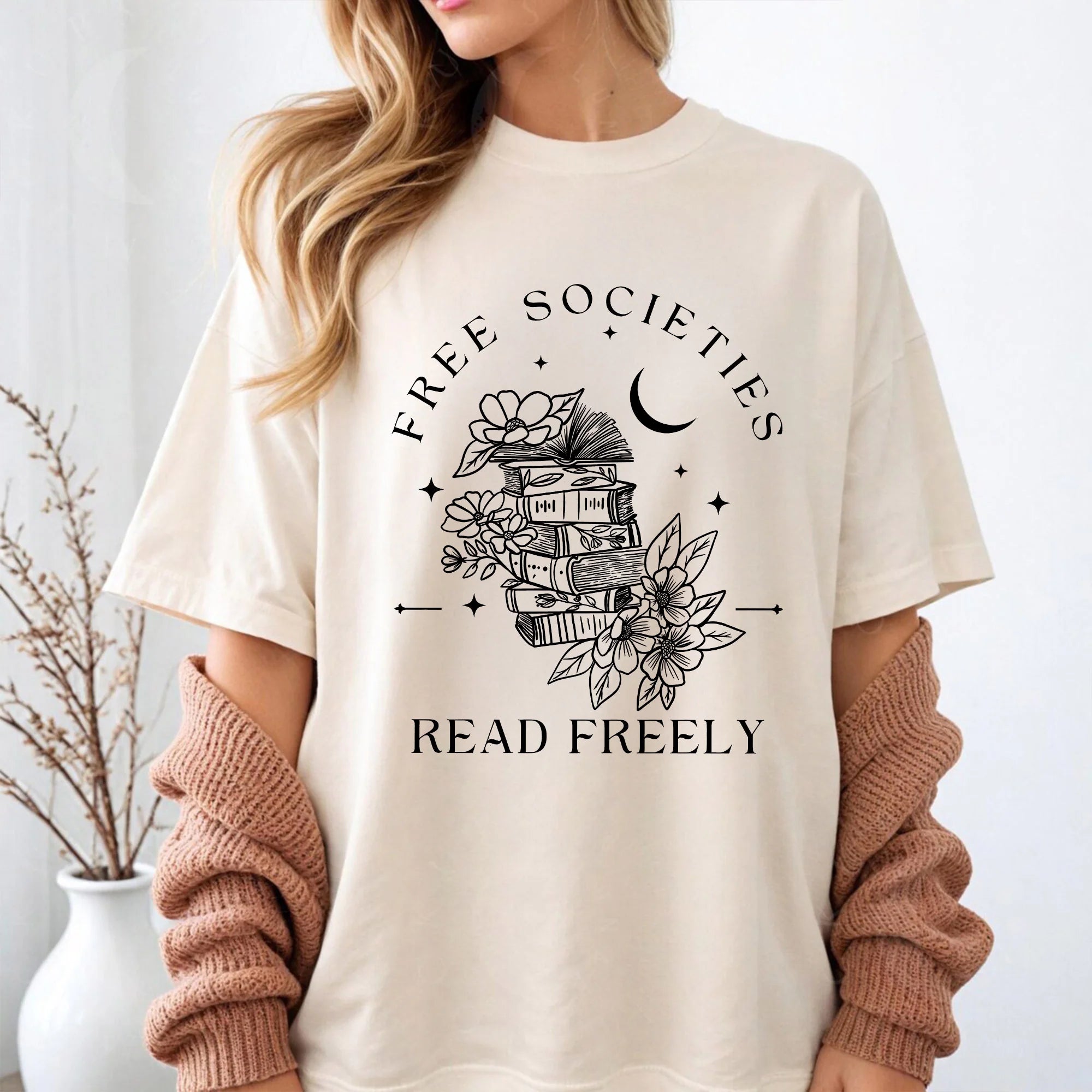 Comfort Colors Free Societies Read Freely T-Shirt, Back and Front Bookish Literary Freadom Banned Books Tee, Progressive Anti Book Ban Gift