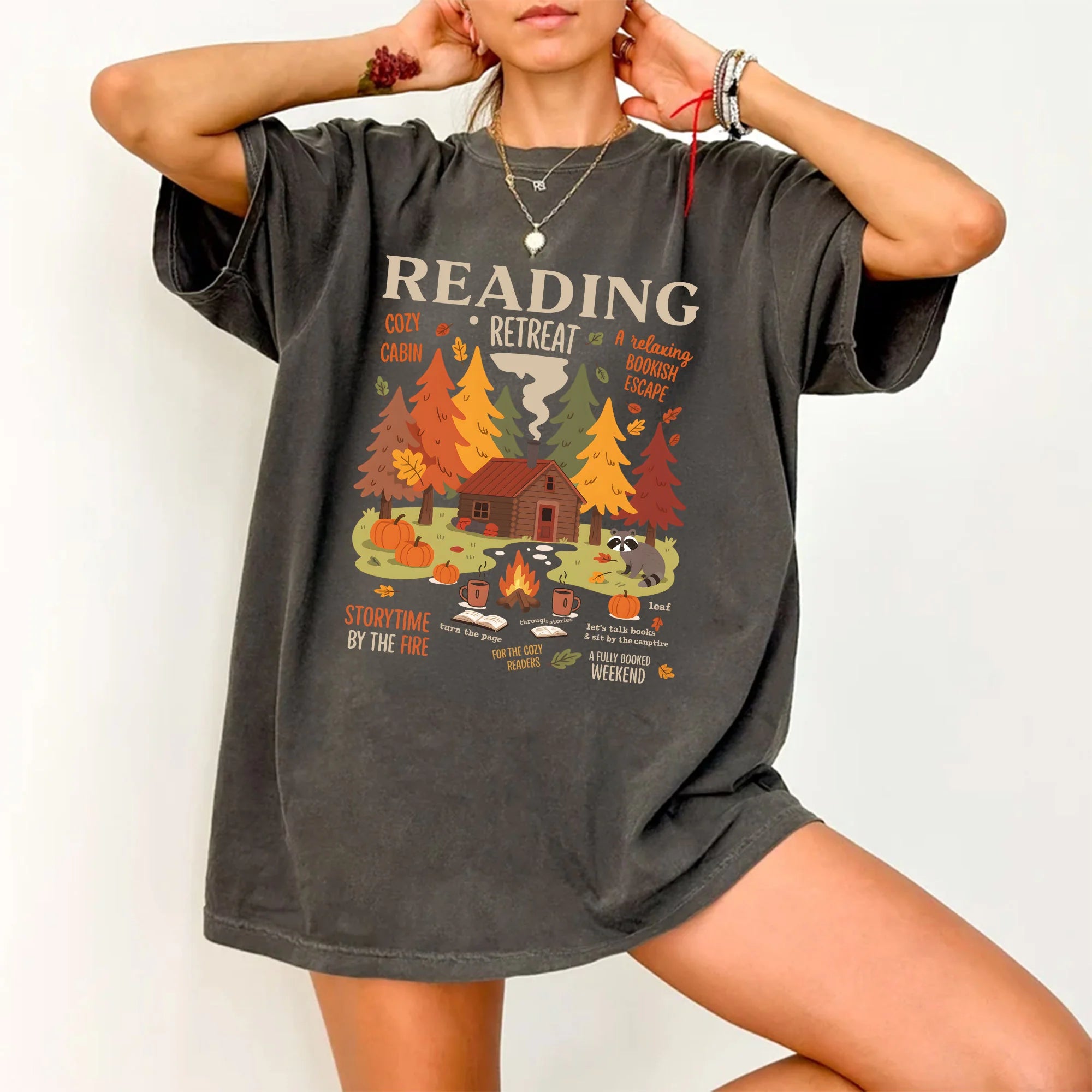 Cozy Cabin Reading Retreat T-Shirt, Fall Bookish Tee, Autumn Book Lover Shirt, Cozy Reading Shirt, Cute Fall Reading Graphic Tee