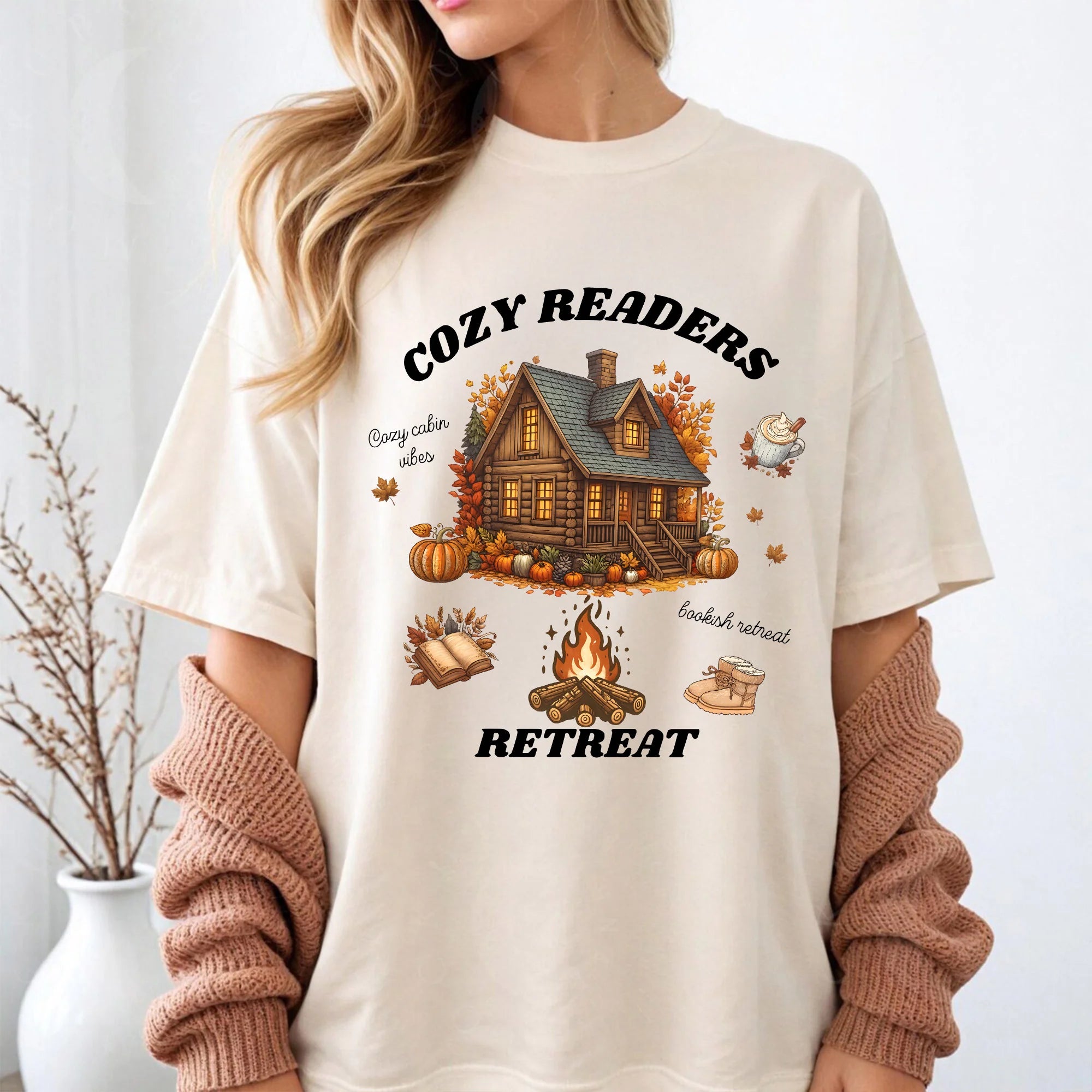Cozy Readers Fall Retreat T-Shirt, Cozy Cabin Reading, Bookish Fall Girl Aesthetic, Comfort Colors, Campfire Bookish Gift, Fall Book tee