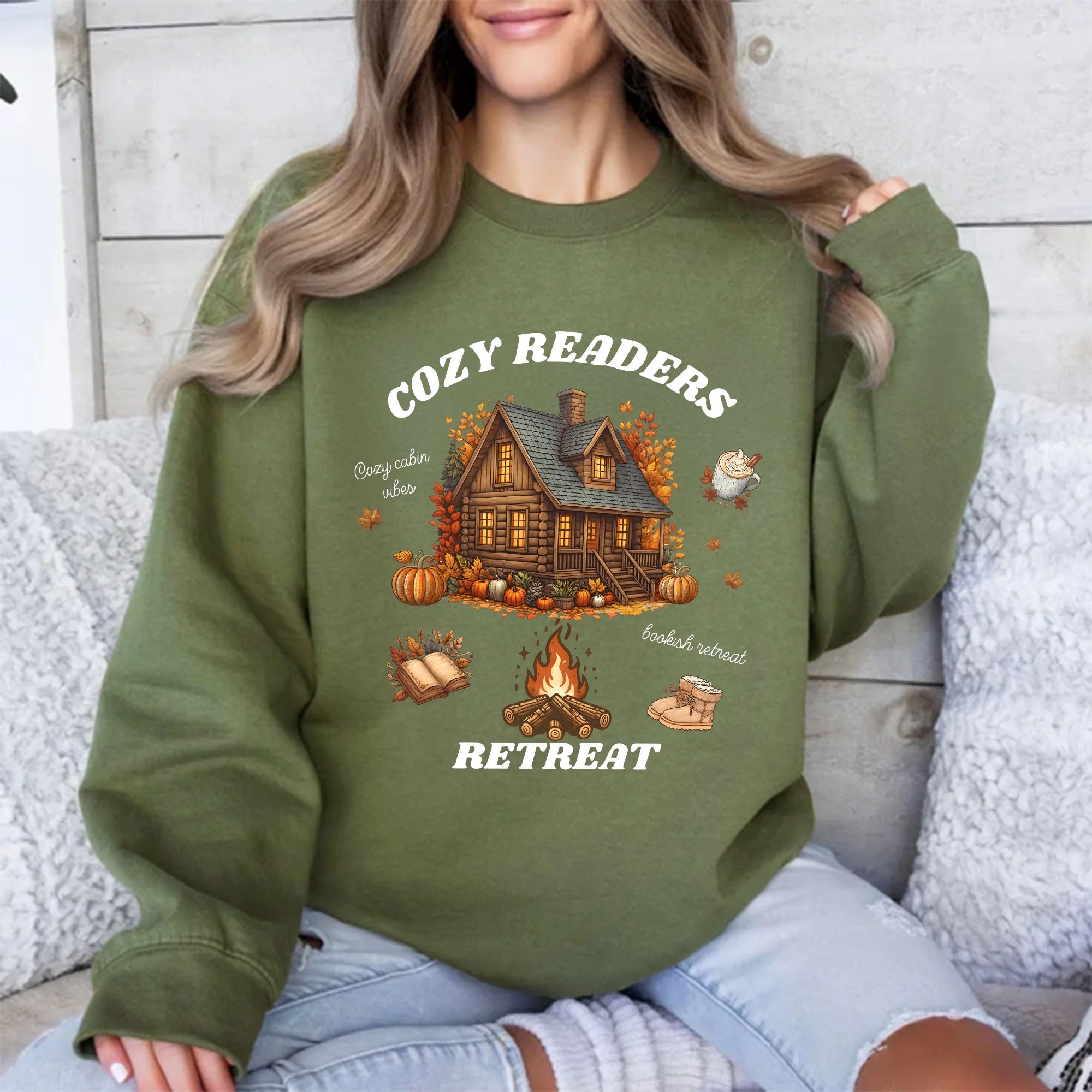 Cozy Readers Fall Retreat Sweatshirt, Cozy Cabin Reading, Bookish Fall Girl Aesthetic, Campfire Bookish Gift, Fall Book ,Bookish sweatshirt