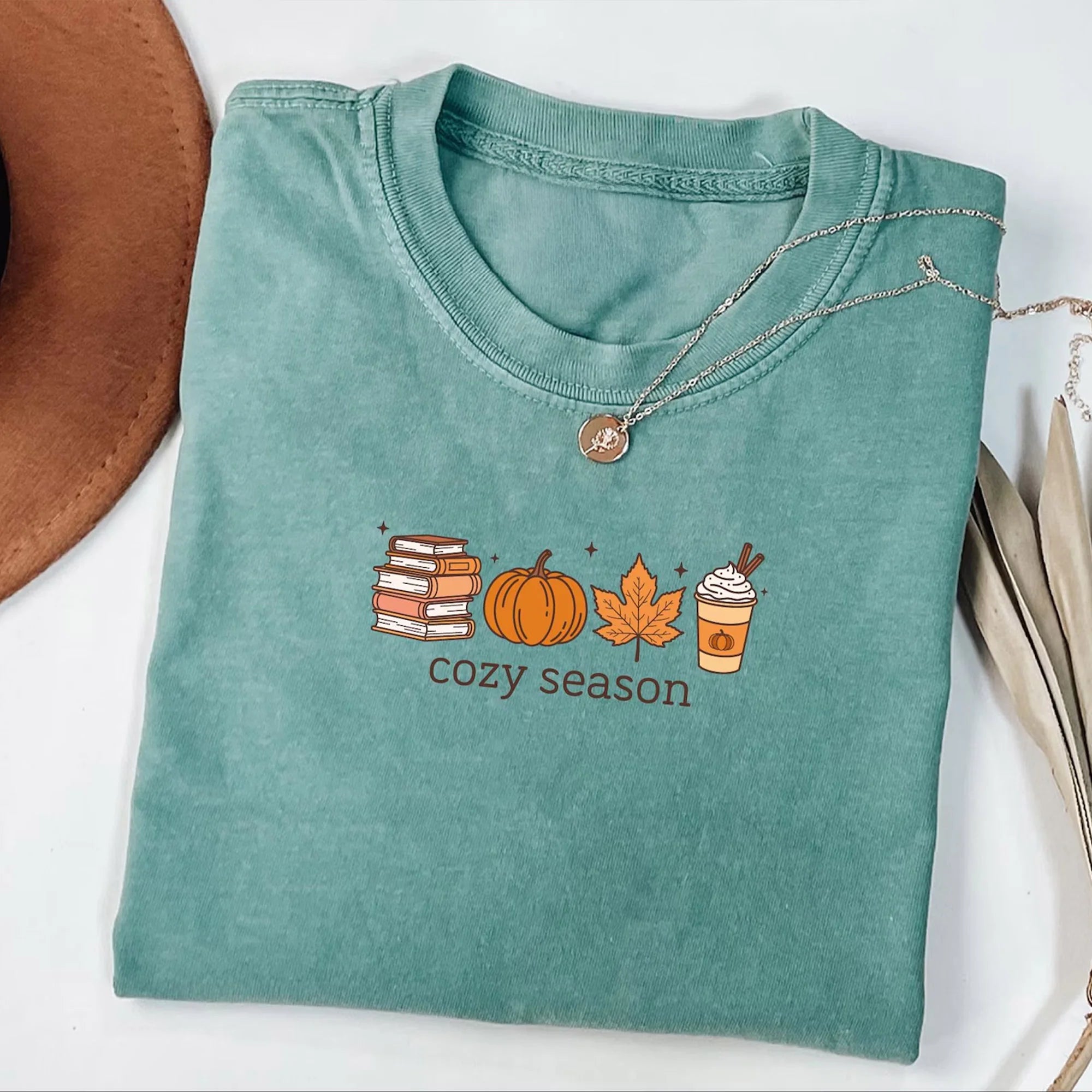 Cozy Season T-Shirt, Books Lover Fall Gift, Womens Pumpkin Season Shirt, Cute Pumpkin Shirt, Autumn Leaf Shirt, Fall Coffee Latte Shirt