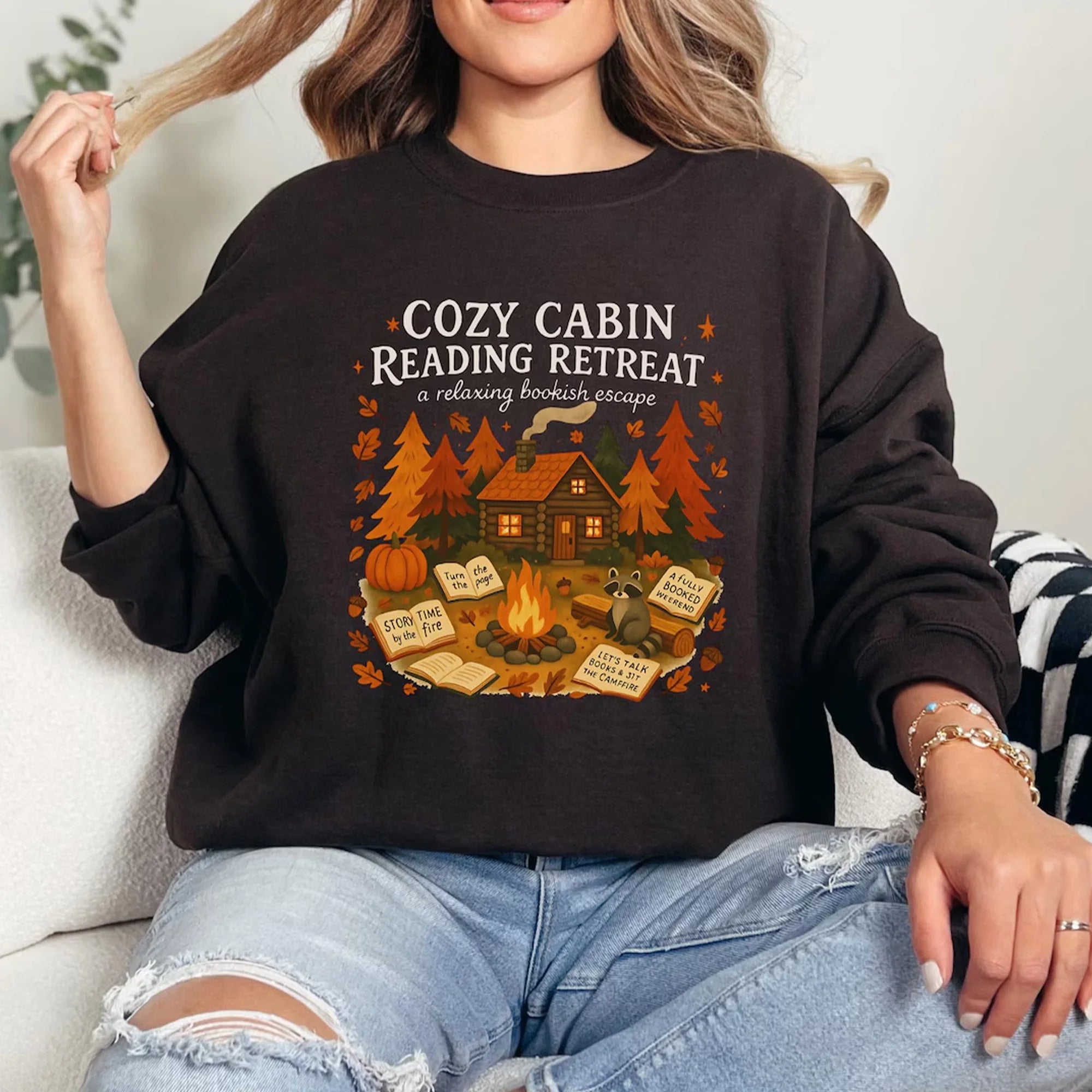 Cozy Cabin Reading Retreat Shirt, Fall Bookish Tee, Autumn Cozy Readers T-Shirt, Gift For Book Lover, Pumpkin Spice Bookish Tee