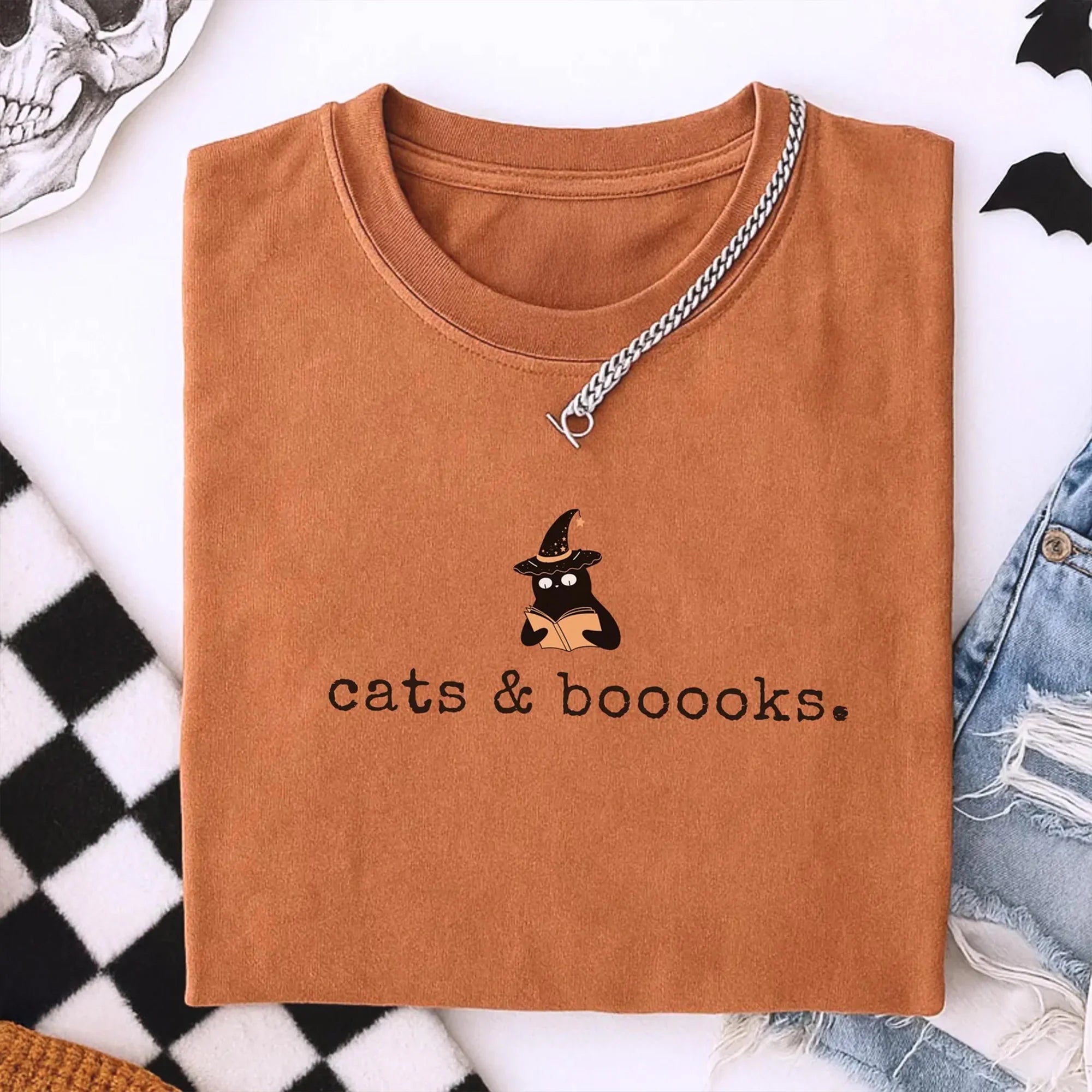 Halloween Cats and Books Comfort Colors Shirt Funny Black Cat Tshirt Book Lover Gifts Reading Sweatshirt Spooky Season Tee Cat Lover Gifts
