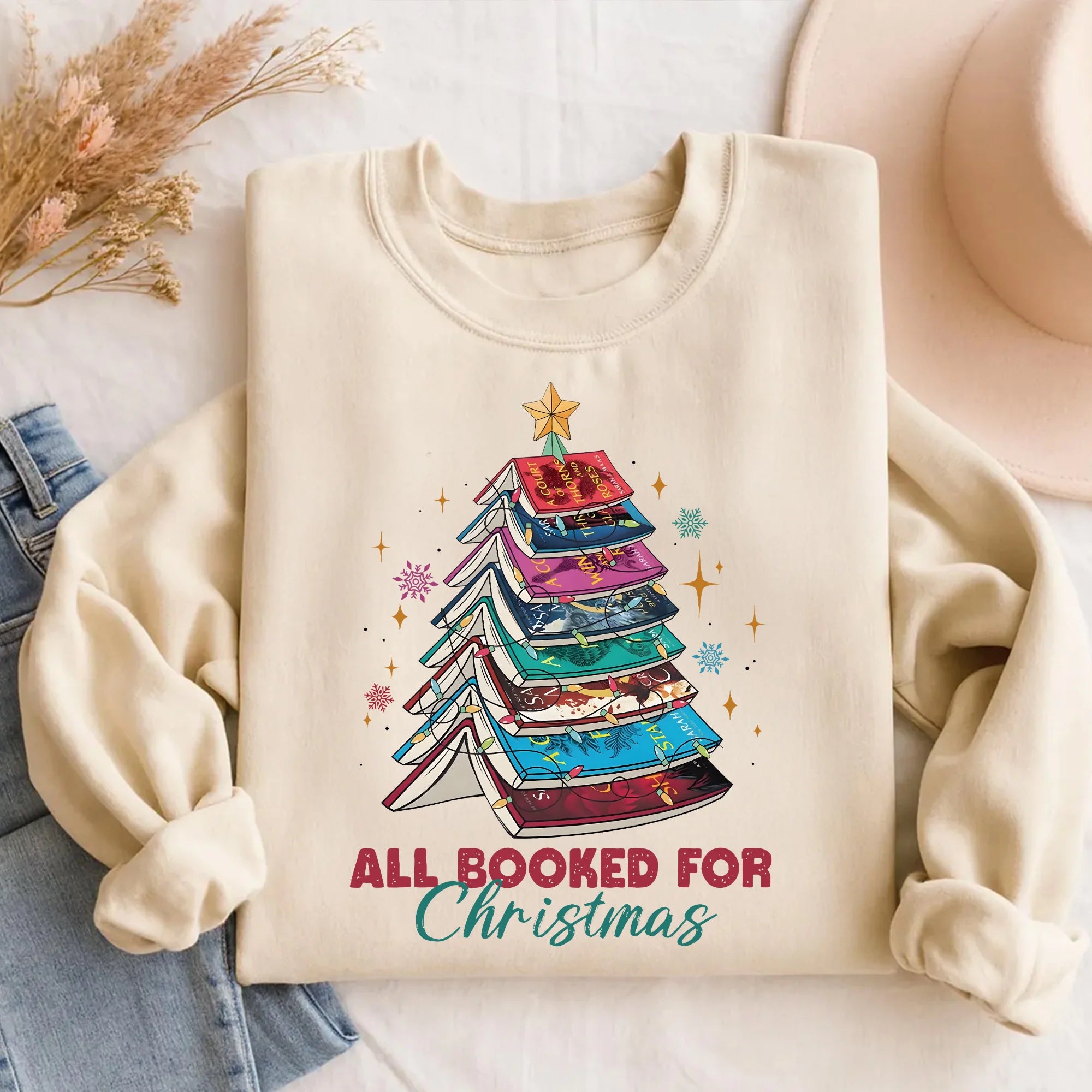 Acotar All Booked for Christmas Sweatshirt, SJM Book Lover Shirt, Throne of Glass, Bookish Xmas Gift, Christmas Book Lover Hoodie