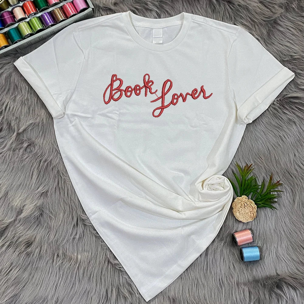 Embroidered Book Lover, Embroidered Reading T-Shirt, Retro Librarian Shirt, Teacher Appreciation Shirt, School, Book Lover Gift, Bookworm Tee