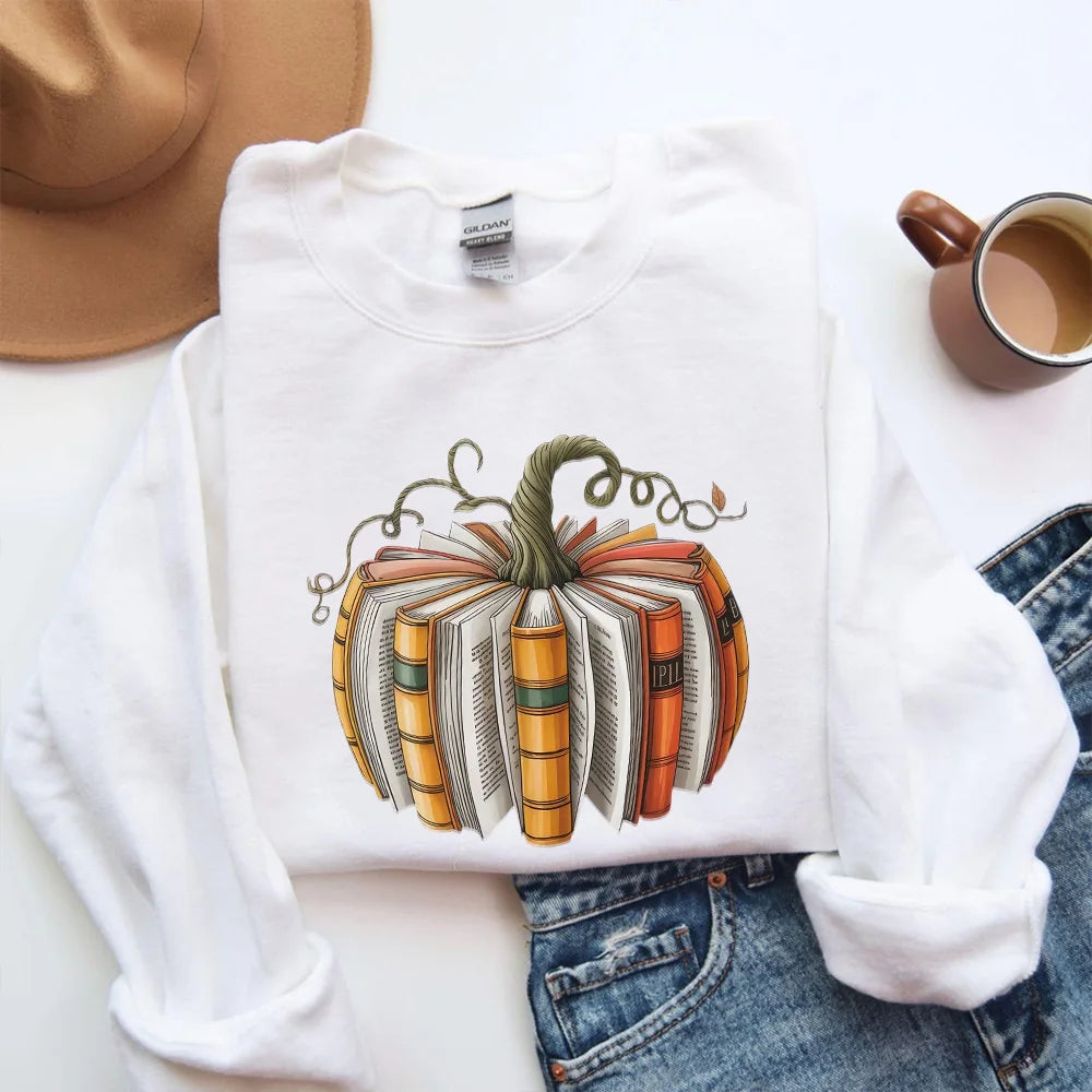 Fall Book Pumpkin Sweatshirt, Pumkin Book Hoodie, Fall book Sweater, Halloween Teacher Gift, Retro Reading Halloween Sweater, Book Lover Tee