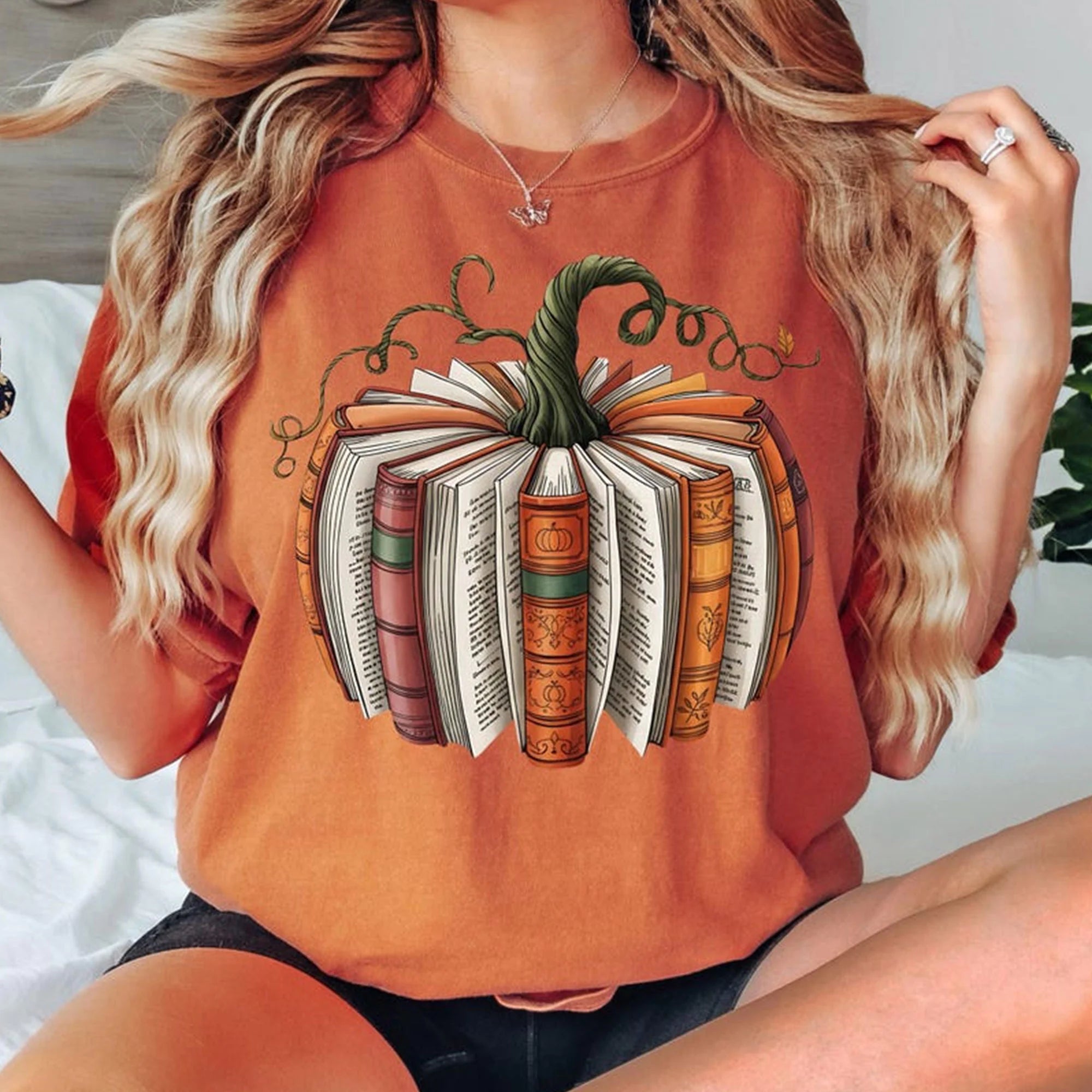 Fall Book Pumpkin Halloween T-Shirt, Halloween Book Lover Shirt, Fall Bookish Shirt, Pumpkin Book Shirt, Pumpkin Sweater, Fall Shirt, spooky