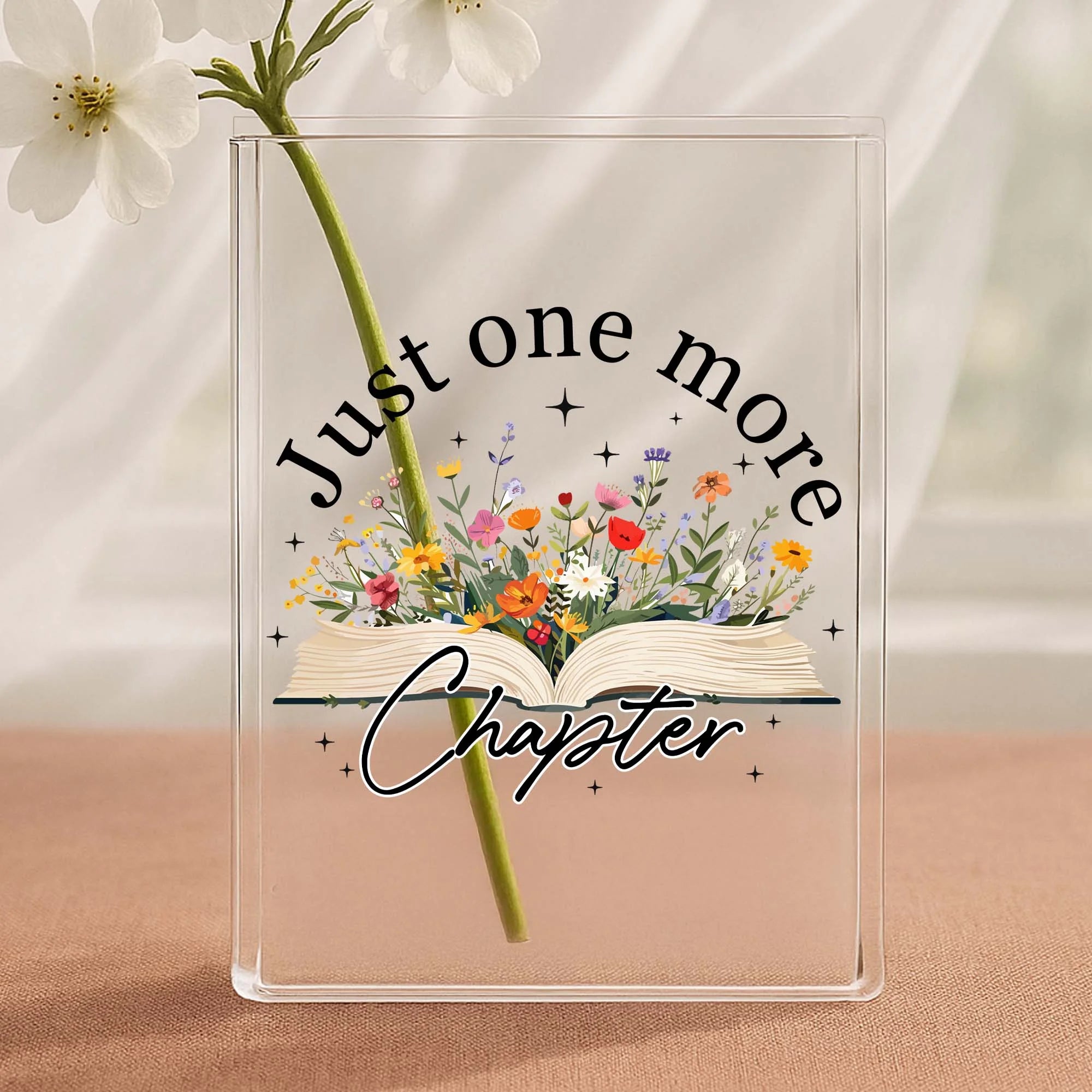 Just One More Chapter Acrylic Book Vase, Bookish Acrylic Vase, Books and Flowers Vase, Book Lover Gift, Trendy Book Decor, Floral Acrylic Book Vase