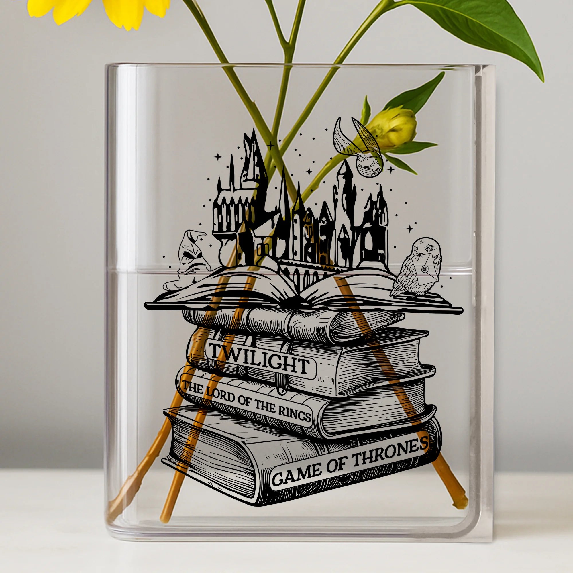 Custom Acrylic Book Vase, Personalized Book Lover Decor, Unique vase Gift, Eco-Friendly Book Shaped Vase, Gift for Readers & Garden Lovers