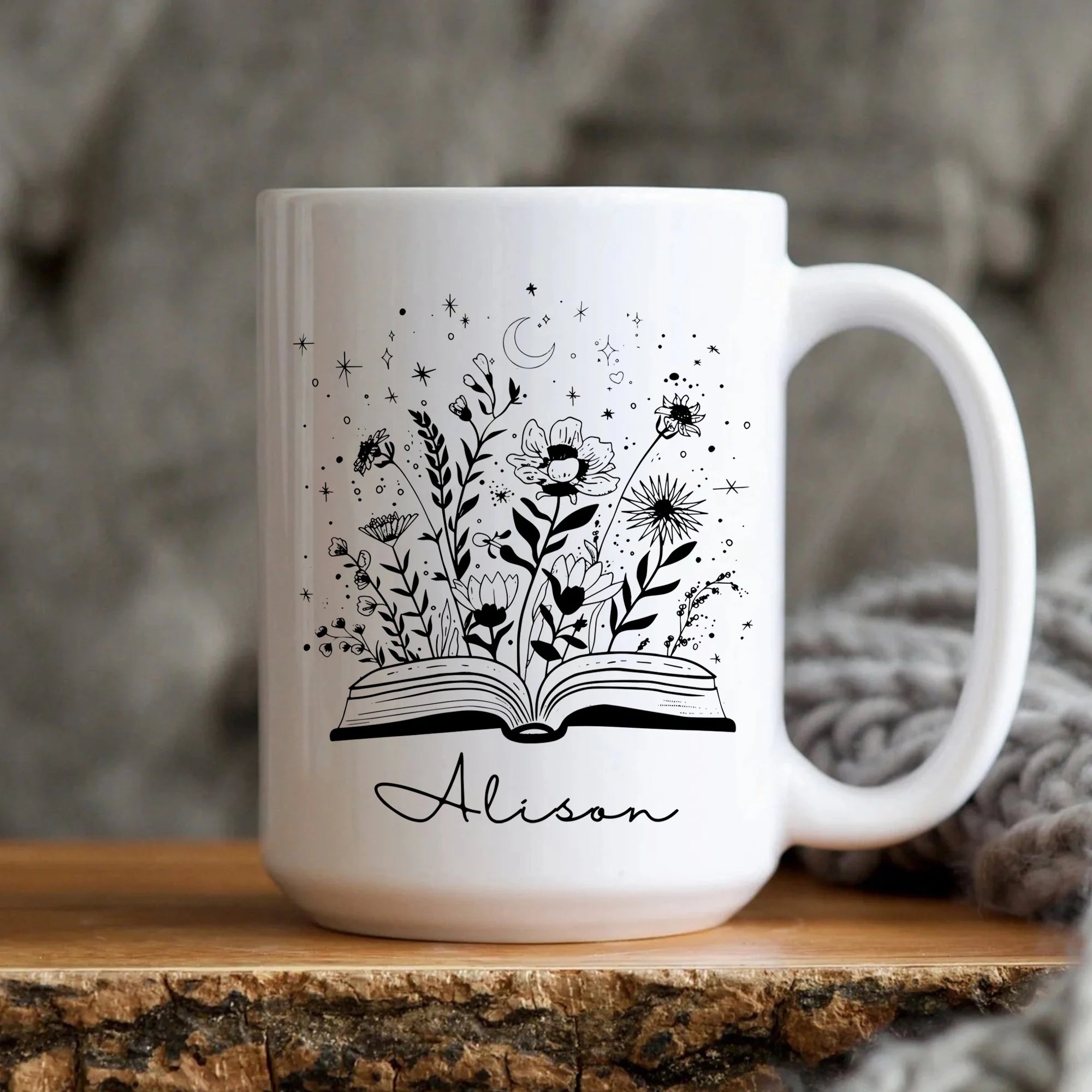 Book Lover Mug, Custom Gift For Reader, Bookish Gift, Coworker Gift, Wildflowers Mug, Gift For Bookworm, Librarian Coffee Mug