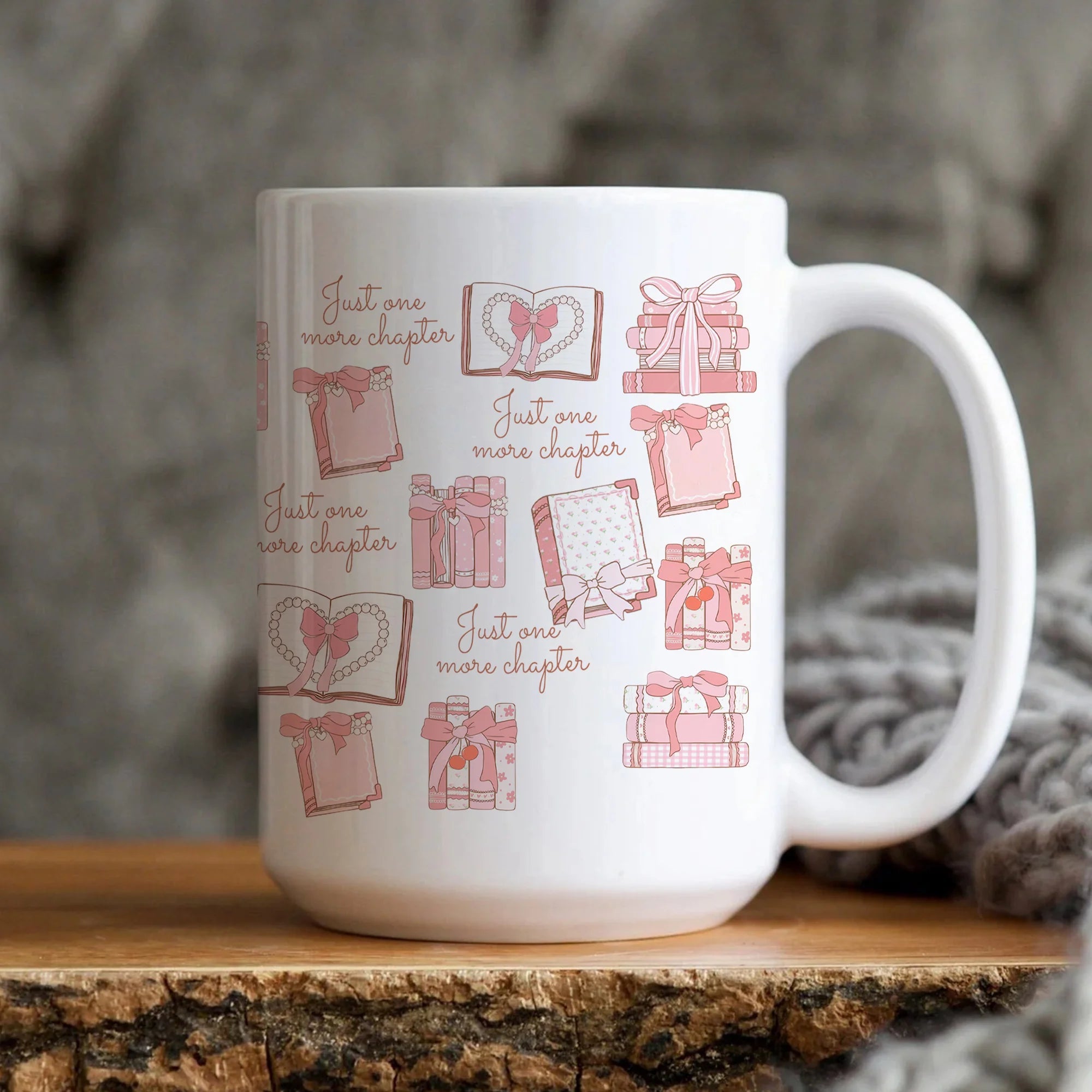 Just One More Chapter Mug Book Worm Gift Reader Gift for Her Mug Book Lover Gift Reading Mug Librarian Teacher Nerd Gift Coquette Pink Book