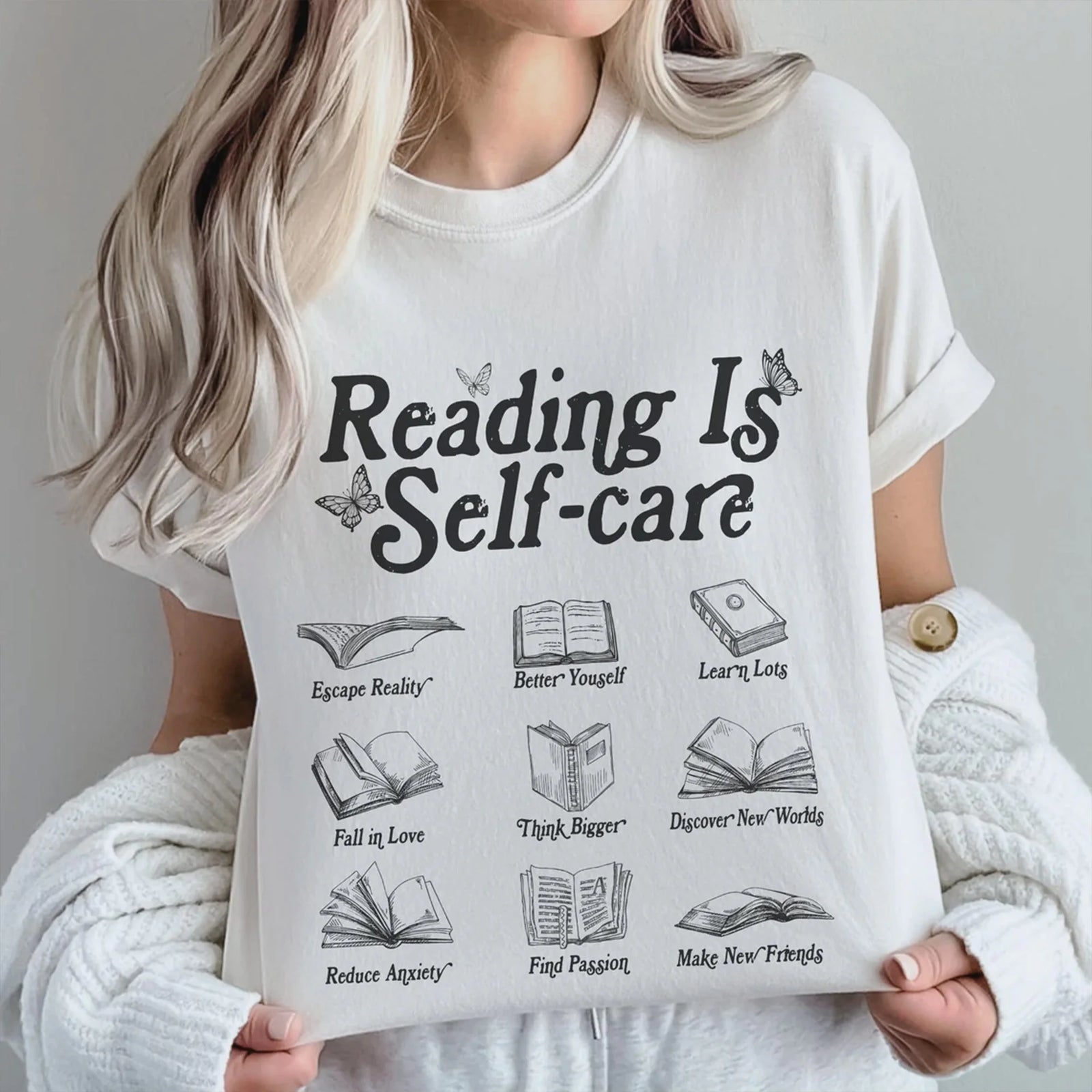 Bibliophile Reading T-Shirt | Retro 90s Y2K Bookworm Book Lover T Shirt, Cute Boho Cottagecore Clothing, Baggy Tee, Bookish Womens Top, Books
