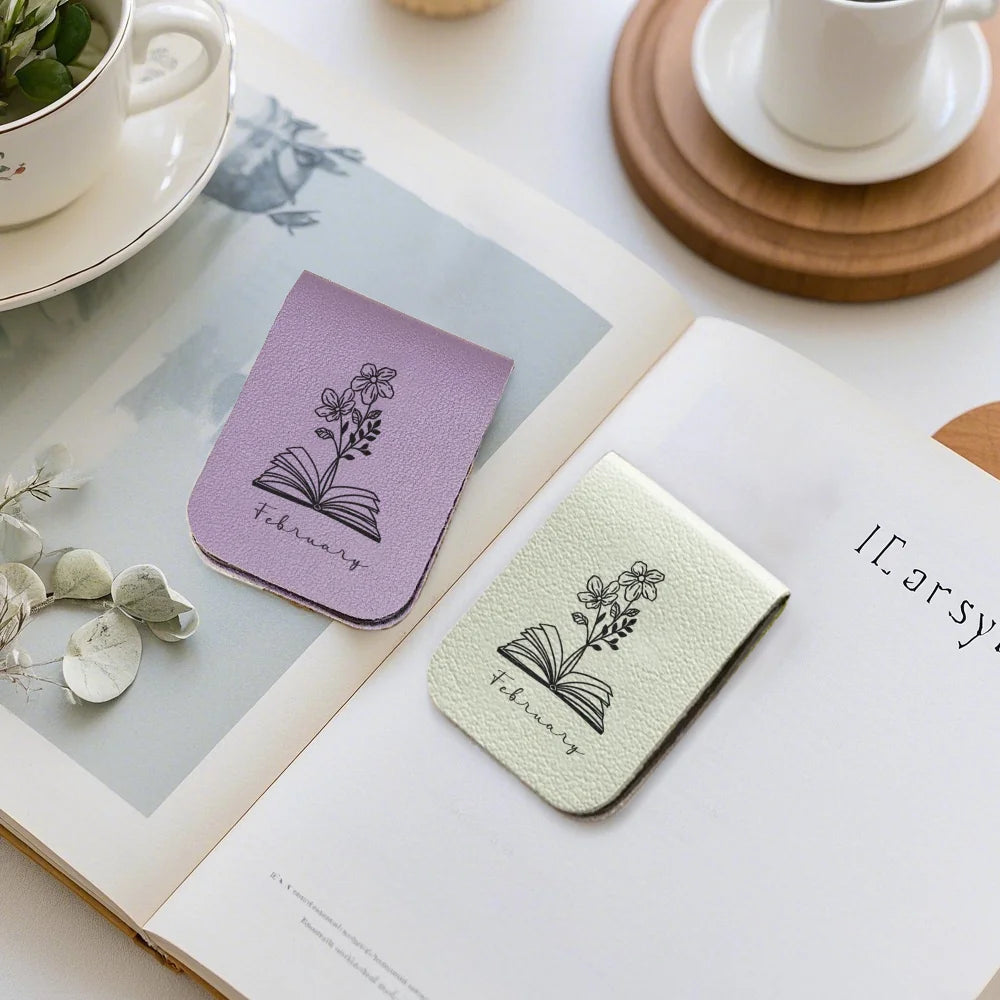 Custom Name Bookmark with Birth Flower,Custom Leather Birth Flower Bookmark,Personalized Magnetic Bookmark,Book Lover Birthday Gift,Book Accessory