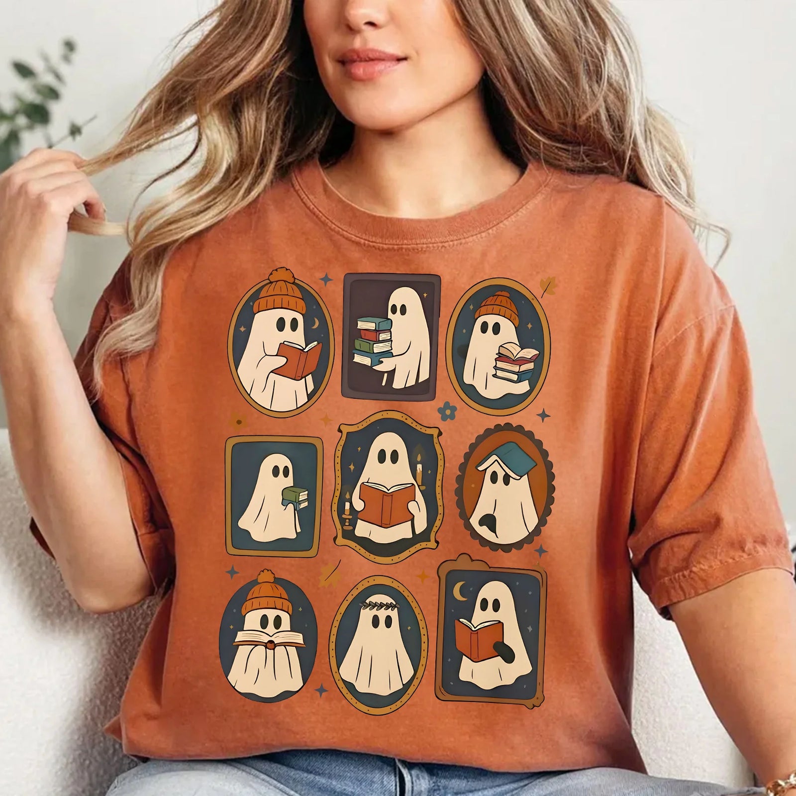 Reading Ghosts Bookish Spooky Comfort Colors T-Shirt, Retro Halloween Shirt, Vintage Halloween Shirt, Horror Lover Shirt, Reader Shirt