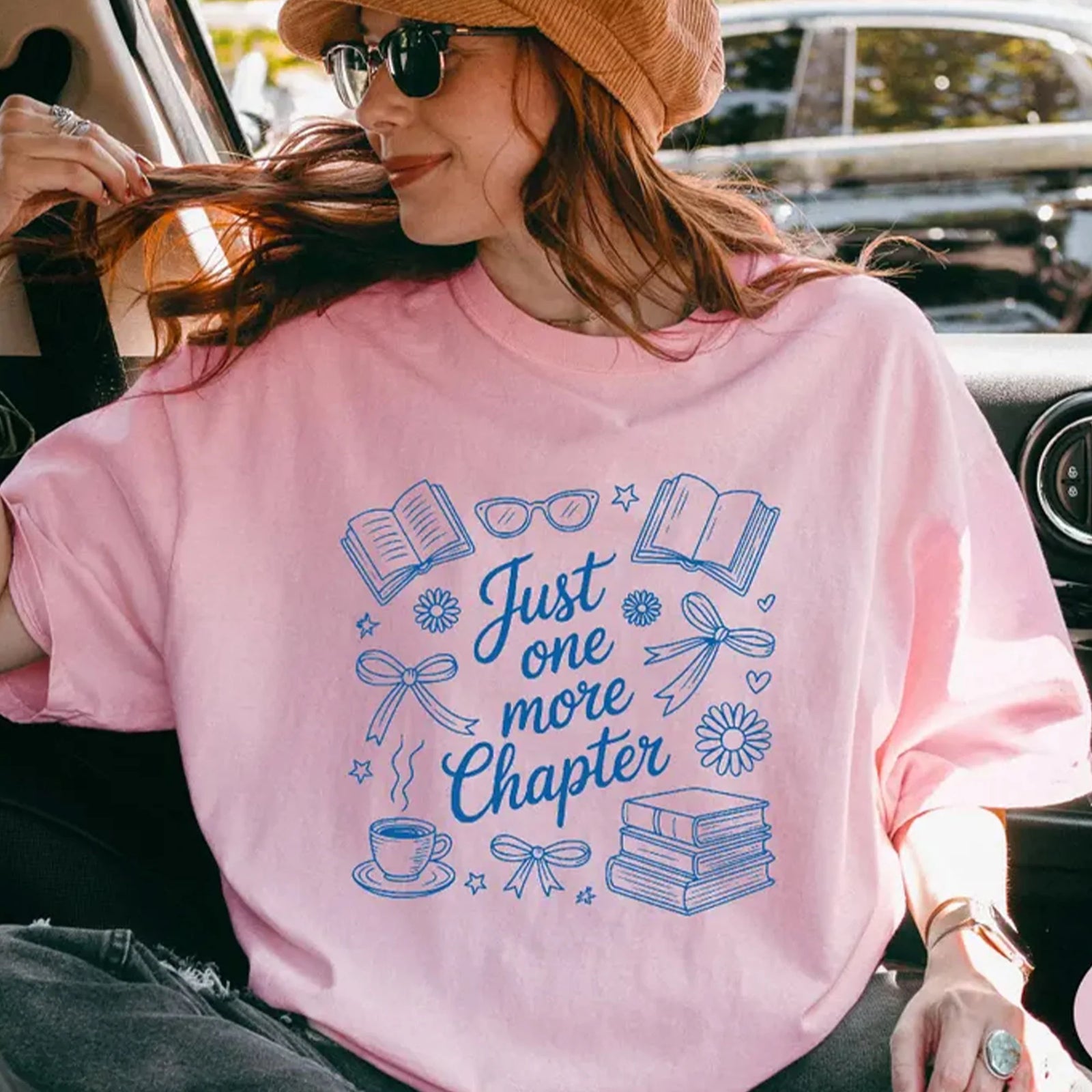 Comfort Colors® Just One More Chapter T-Shirt, Book Lover Shirt, Books and Coffee Shirt, Floral Bookish Shirt, Book Club Shirt, Reader Shirt