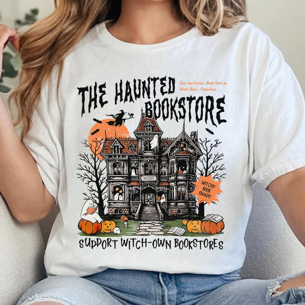 Haunted Bookstore Comfort Colors T-Shirt Witchy Halloween Merch Literary Coven Shirt for Spooky Book Lover Tee Retro Halloween Bookish Shirt