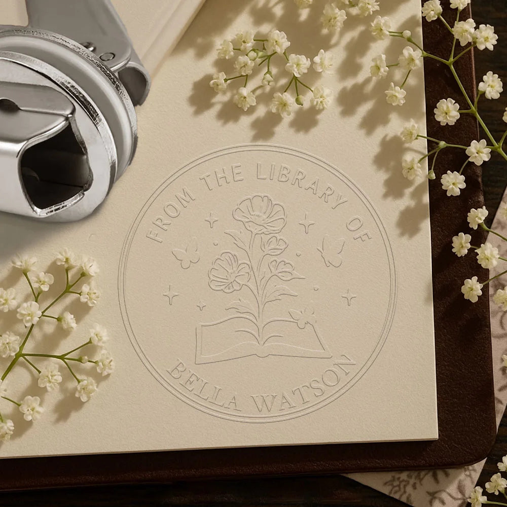 Book embossing stamp – Custom &#39;From the Library Of&#39; Stamp, Custom Book Embosser with Birth Flower, Unique Mother&#39;s Day or Birthday Gift