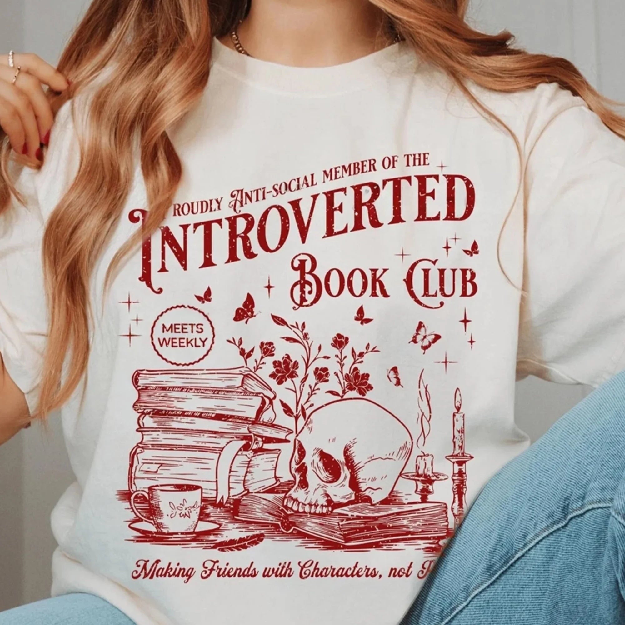 Introverted Book Club Comfort Color T-Shirt for Romance Reader and Book Lover Antisocial Vintage Reading Tee Gift for Bookworm & Bibliophiles