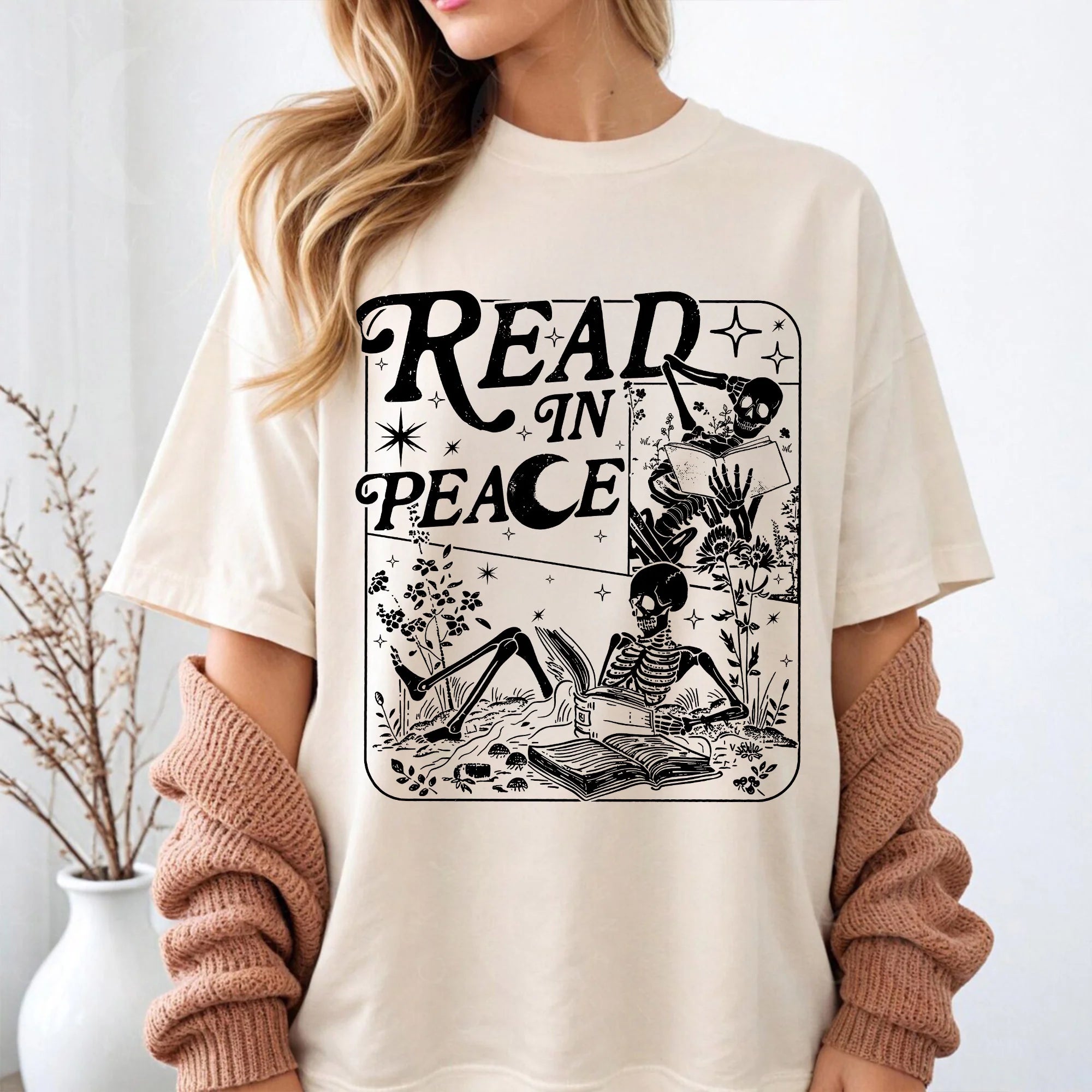Read in Peace Comfort Colors T-Shirt, Skeleton Book Shirt, Book Lover Halloween, Skeleton Reading Shirt, Bookish Shirt, Spooky Season Shirt