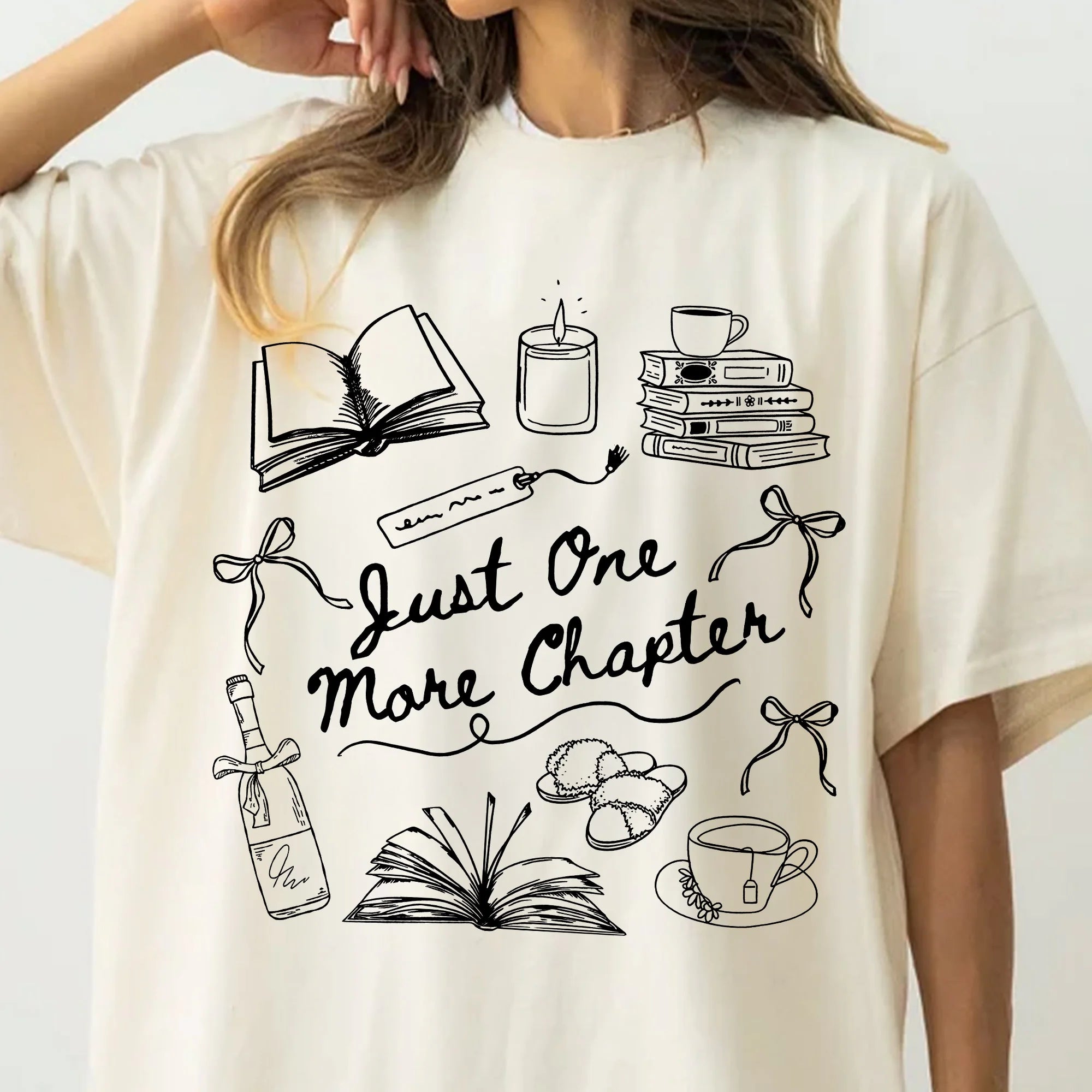 Just One More Chapter Doodle Comfort Colors T-Shirt, Book Lover Tee, Reading Shirt, Bookworm Gift, Book Doodles, Booktrovert, Librarian Tee