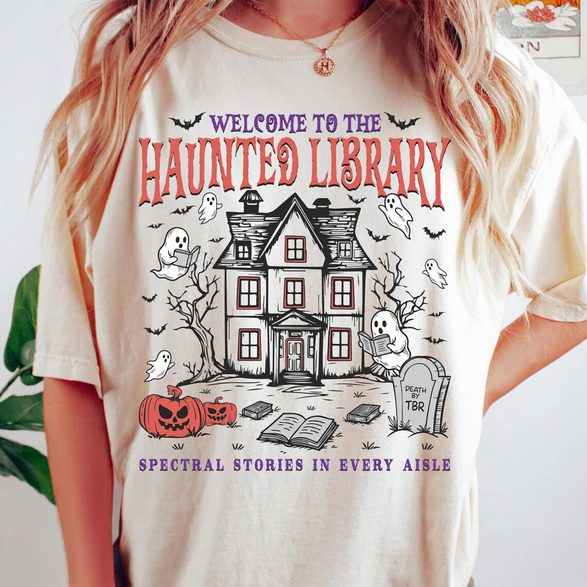 Comfort Colors® Cute Halloween Bookish T-Shirt, Halloween Book Lover TShirt, Reading Ghost Bookworm Tee, Halloween Library Shirt