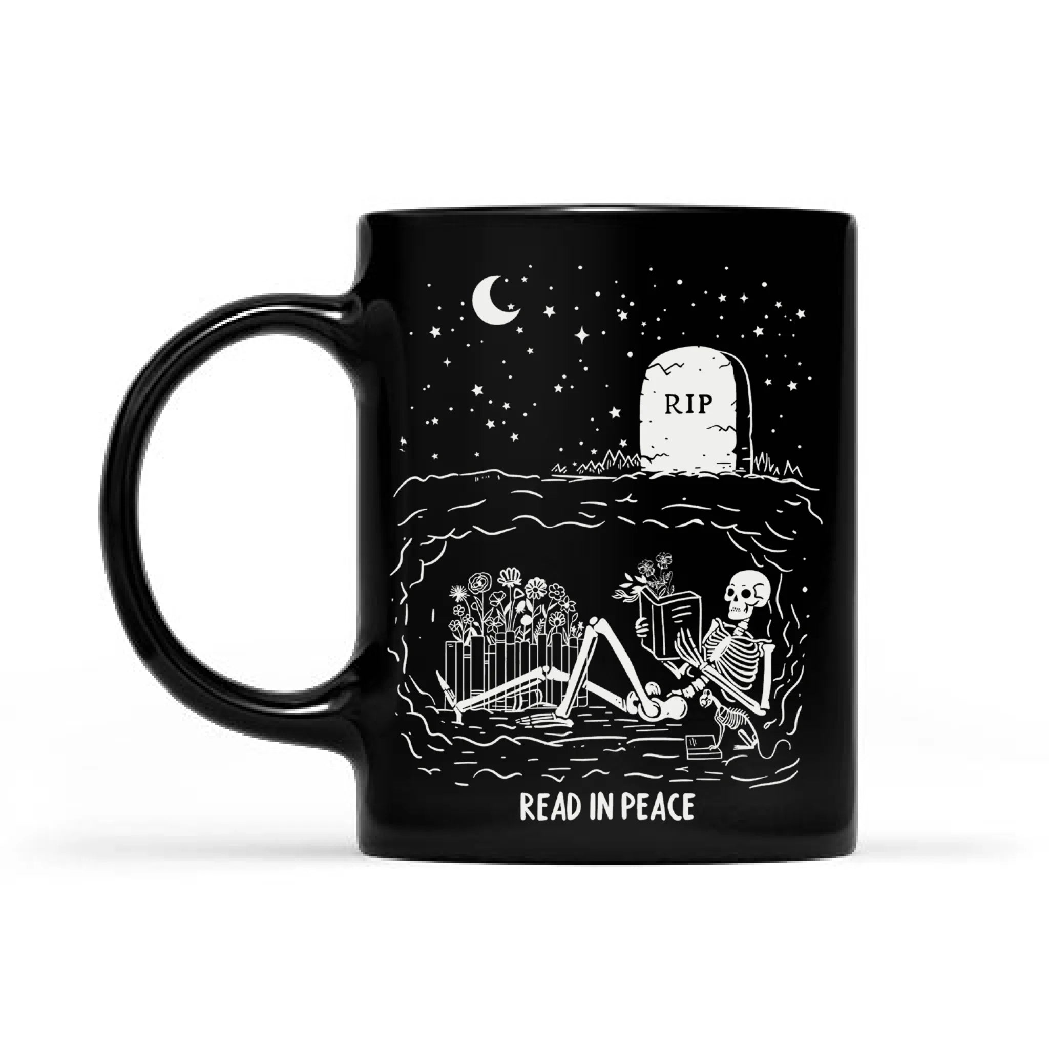 Funny Book Lover Mug, Gift For Reader, Skeleton bookish Gift, Coworker Gift, Read in Peace Mug, Gift For Bookworm, Librarian Coffee Mug