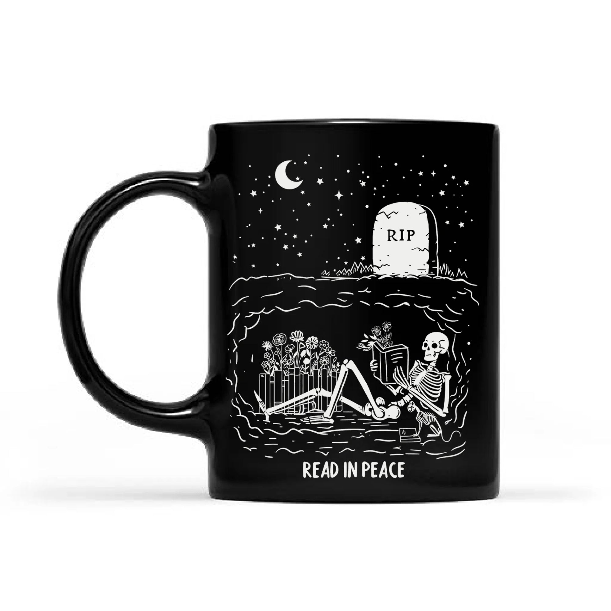 Funny Book Lover Mug, Gift For Reader, Skeleton bookish Gift, Coworker Gift, Read in Peace Mug, Gift For Bookworm, Librarian Coffee Mug