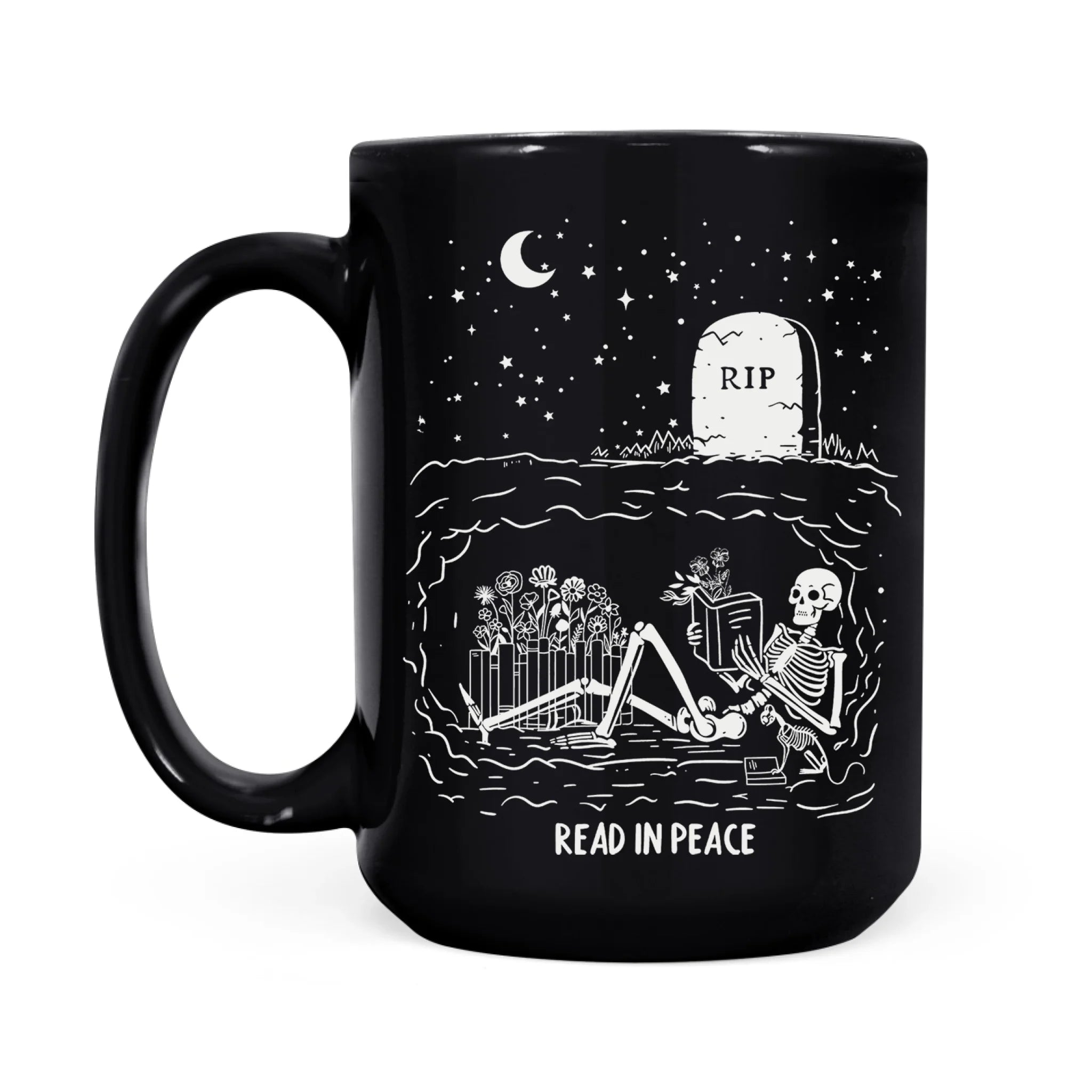 Funny Book Lover Mug, Gift For Reader, Skeleton bookish Gift, Coworker Gift, Read in Peace Mug, Gift For Bookworm, Librarian Coffee Mug