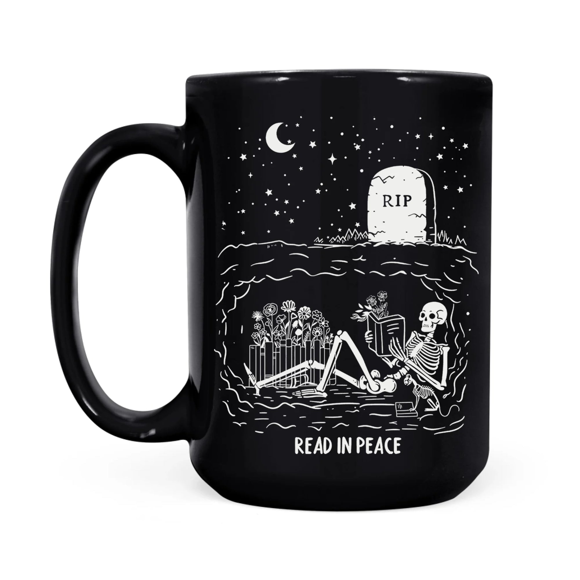 Funny Book Lover Mug, Gift For Reader, Skeleton bookish Gift, Coworker Gift, Read in Peace Mug, Gift For Bookworm, Librarian Coffee Mug