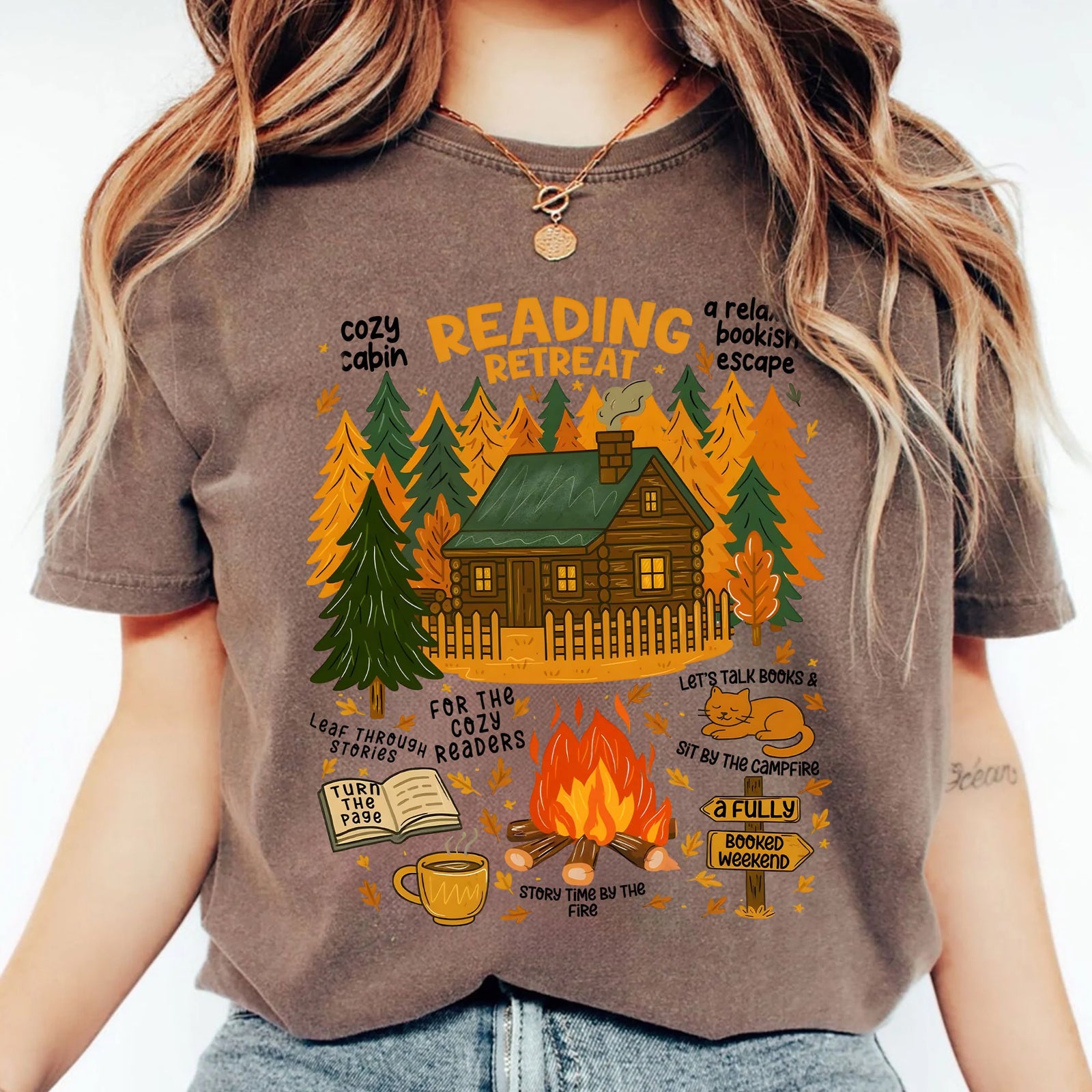 Comfort Colors® Cozy Cabin Reading Retreat T-Shirt, Fall Bookish Shirt, Autumn Cozy Readers Hoodie, Gift For Book Lover, Pumpkin Spice Book