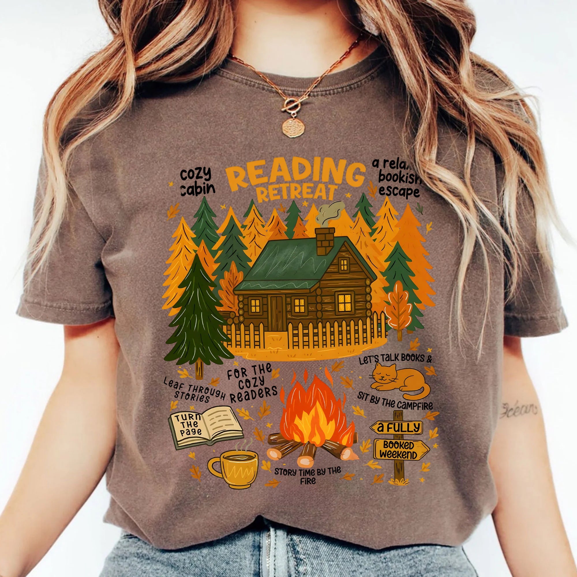 Comfort Colors® Cozy Cabin Reading Retreat T-Shirt, Fall Bookish Shirt, Autumn Cozy Readers Hoodie, Gift For Book Lover, Pumpkin Spice Book