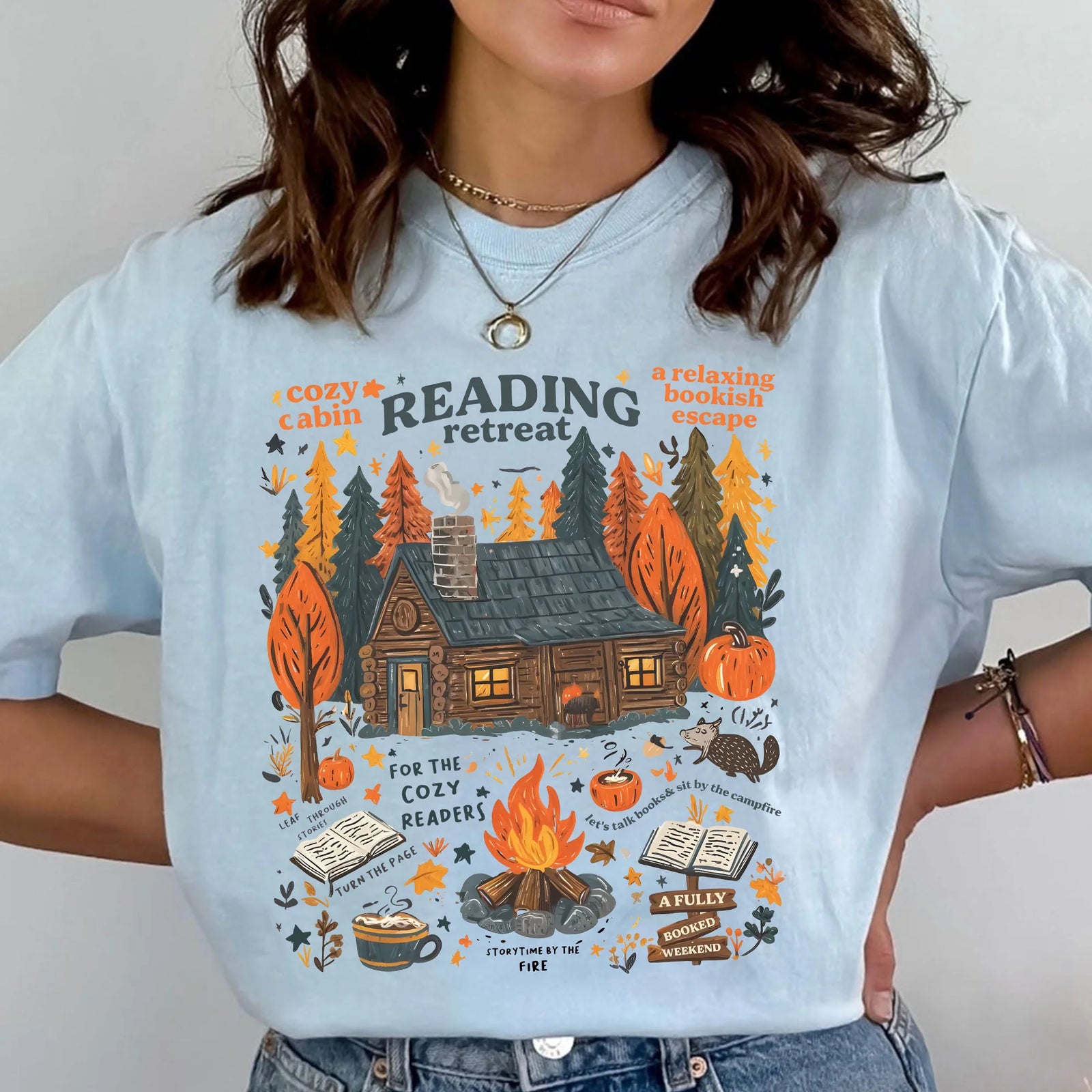 Comfort Colors® Cozy Cabin Reading Retreat T-Shirt, Autumn Cozy Readers Hoodie, Fall Bookish Shirt, Gift For Book Lover, Pumpkin Spice Book