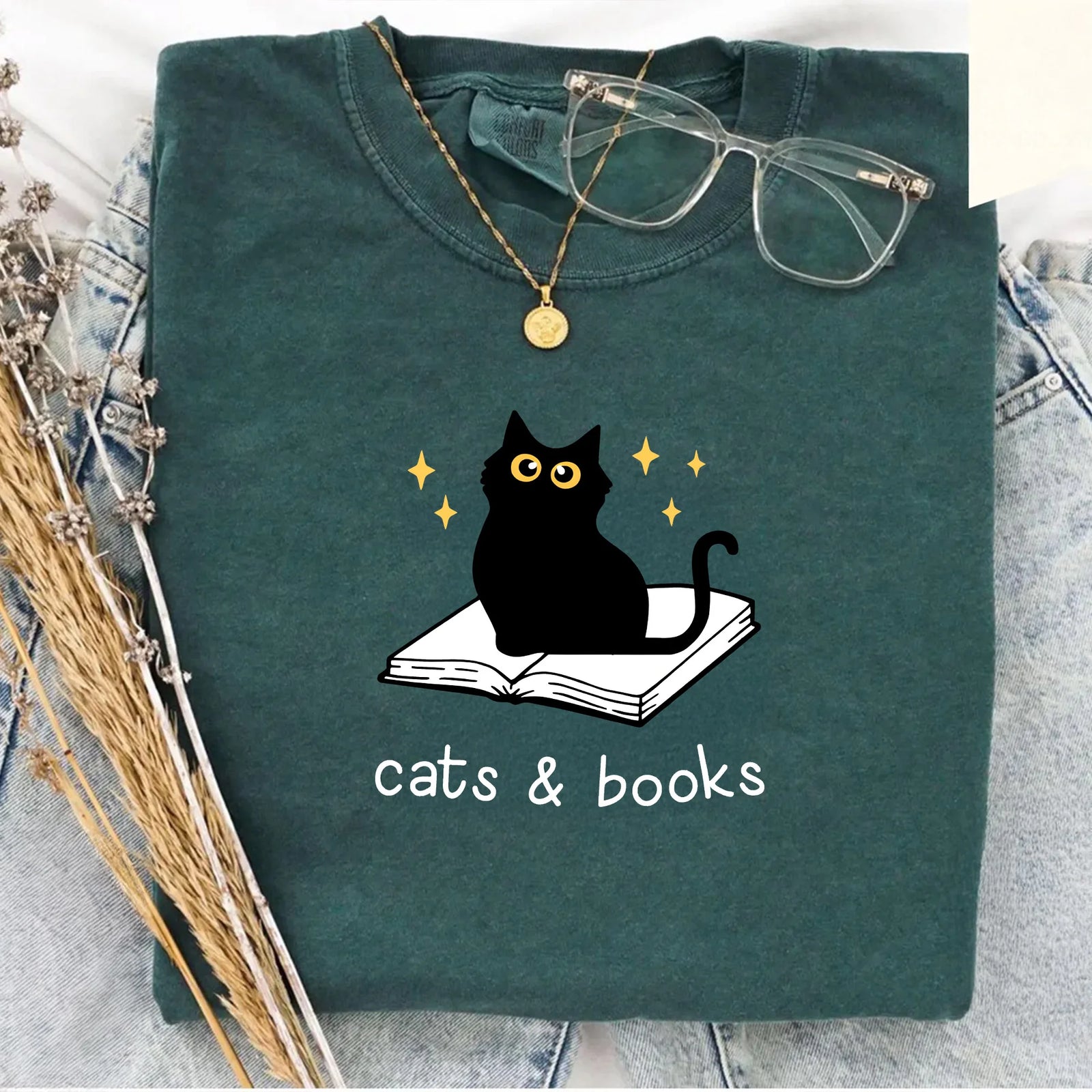 Cats and Books Comfort Colors® Shirt, Bookish Tee, Book Lover T-shirt, Reading Tshirt, Gift for Cat Lover, Bookish Gift, Librarian Shirt