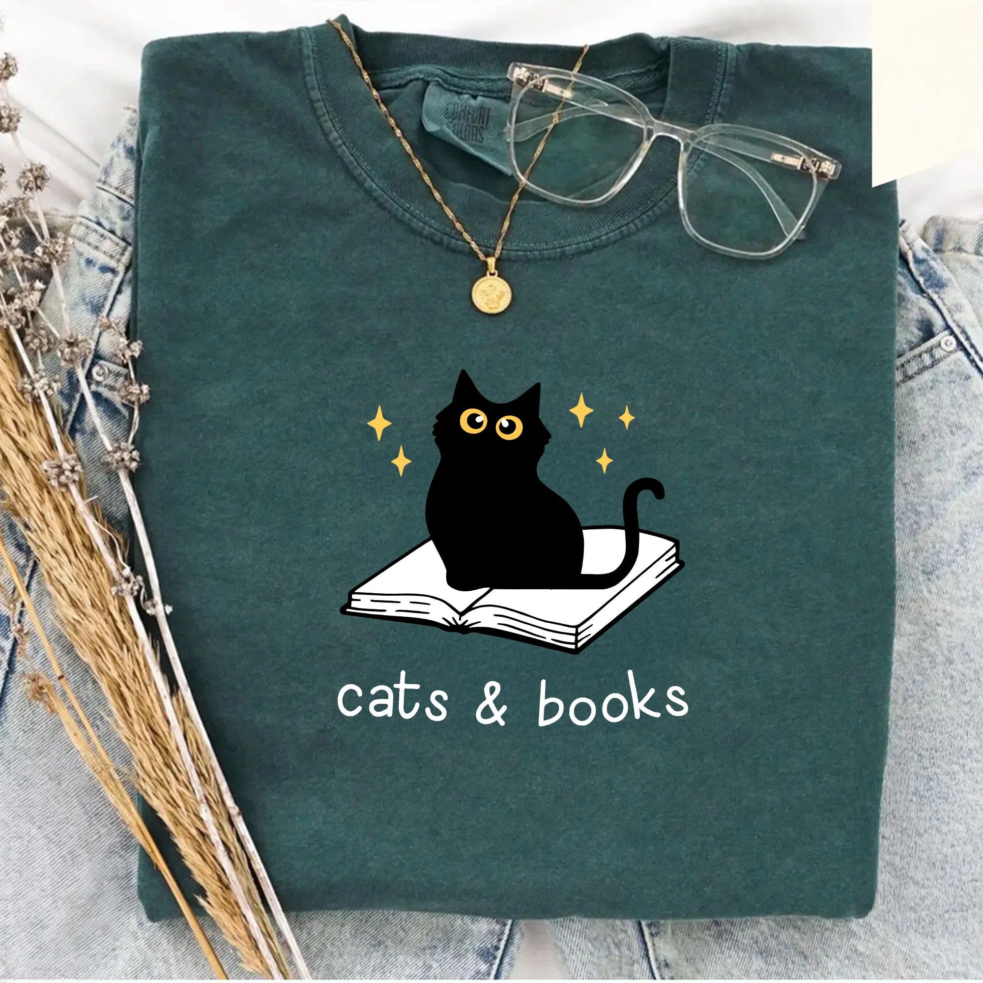 Cats and Books Comfort Colors® Shirt, Bookish Tee, Book Lover T-shirt, Reading Tshirt, Gift for Cat Lover, Bookish Gift, Librarian Shirt