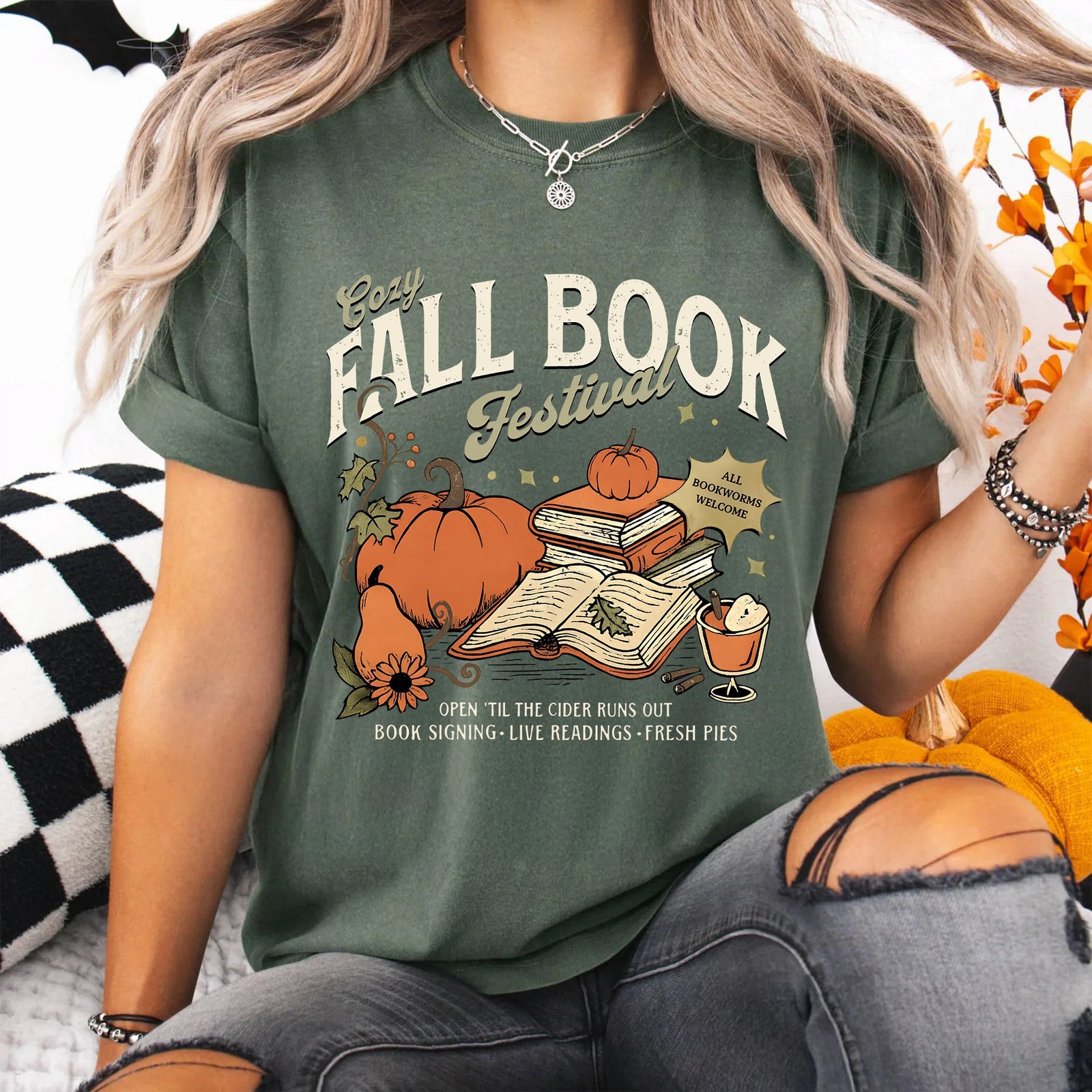 Cozy Fall Book Festival Comfort Colors T-Shirt, Bookish Fall Tee, Autumn Gift for Readers, Unisex Book Lover Graphic Tshirt Bookish Fall Merch