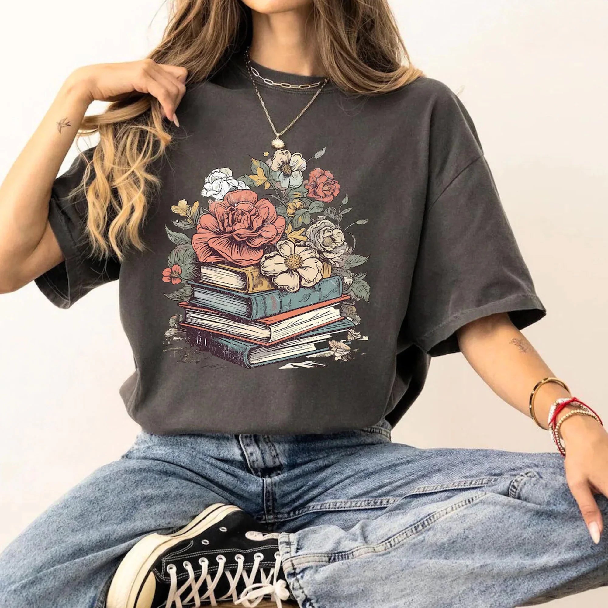 Floral Books Comfort Colors T-Shirt, Book Shirts For Women, Bookish Shirt, Book Club Shirt, Bookworm Shirt, Library Gift, Reading Teacher Tee