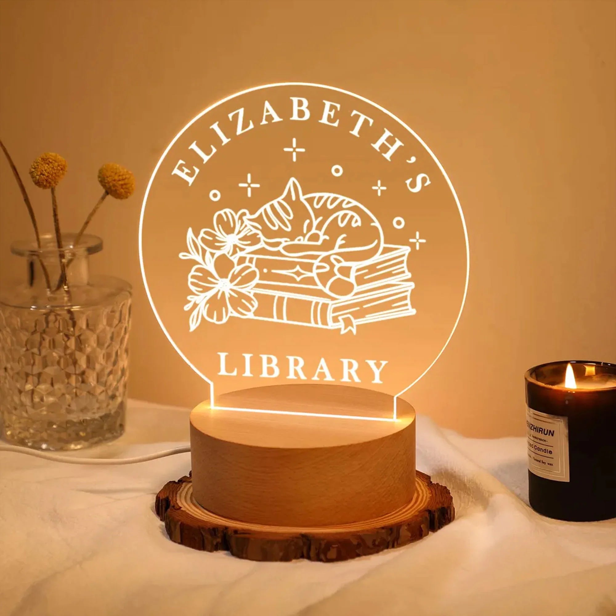 Library Sign, Custom Book Decor, Bookish Bookshelf Sign, Book Lover Gift, Gifts for readers, LED Sign